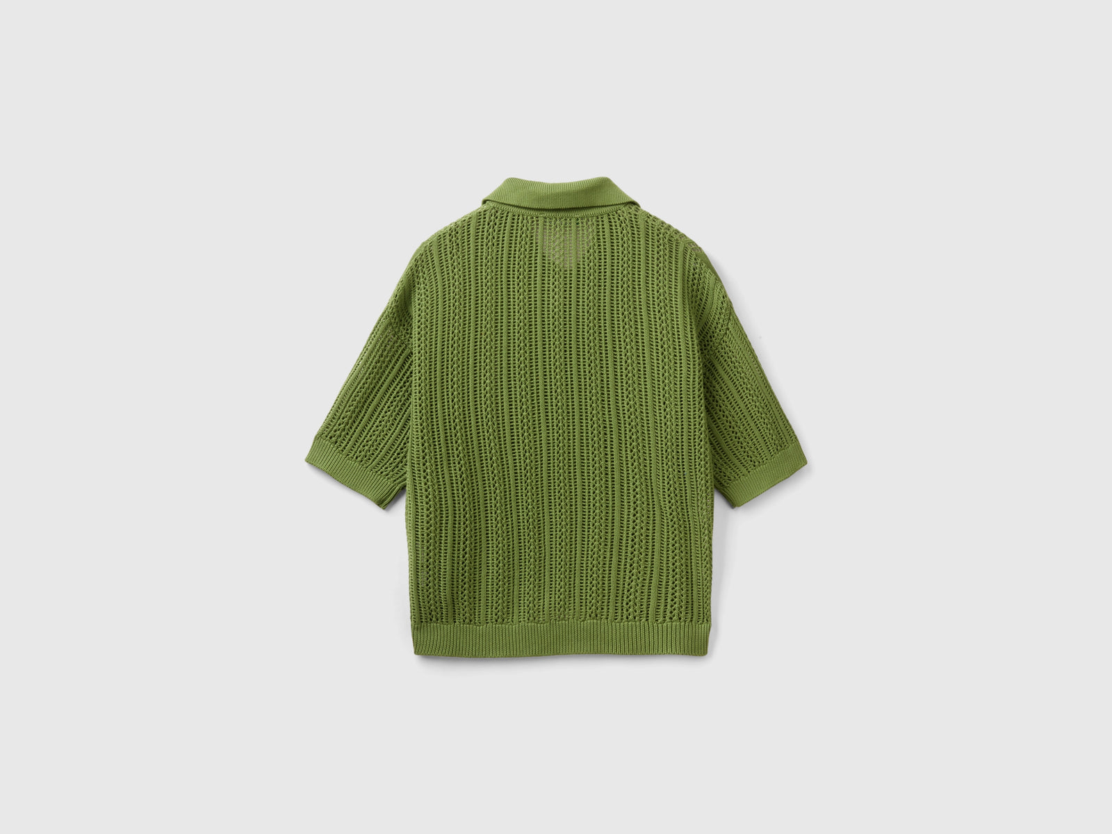 Polo in maglia crochet da donna verde militare 2 | Benetton Outlet