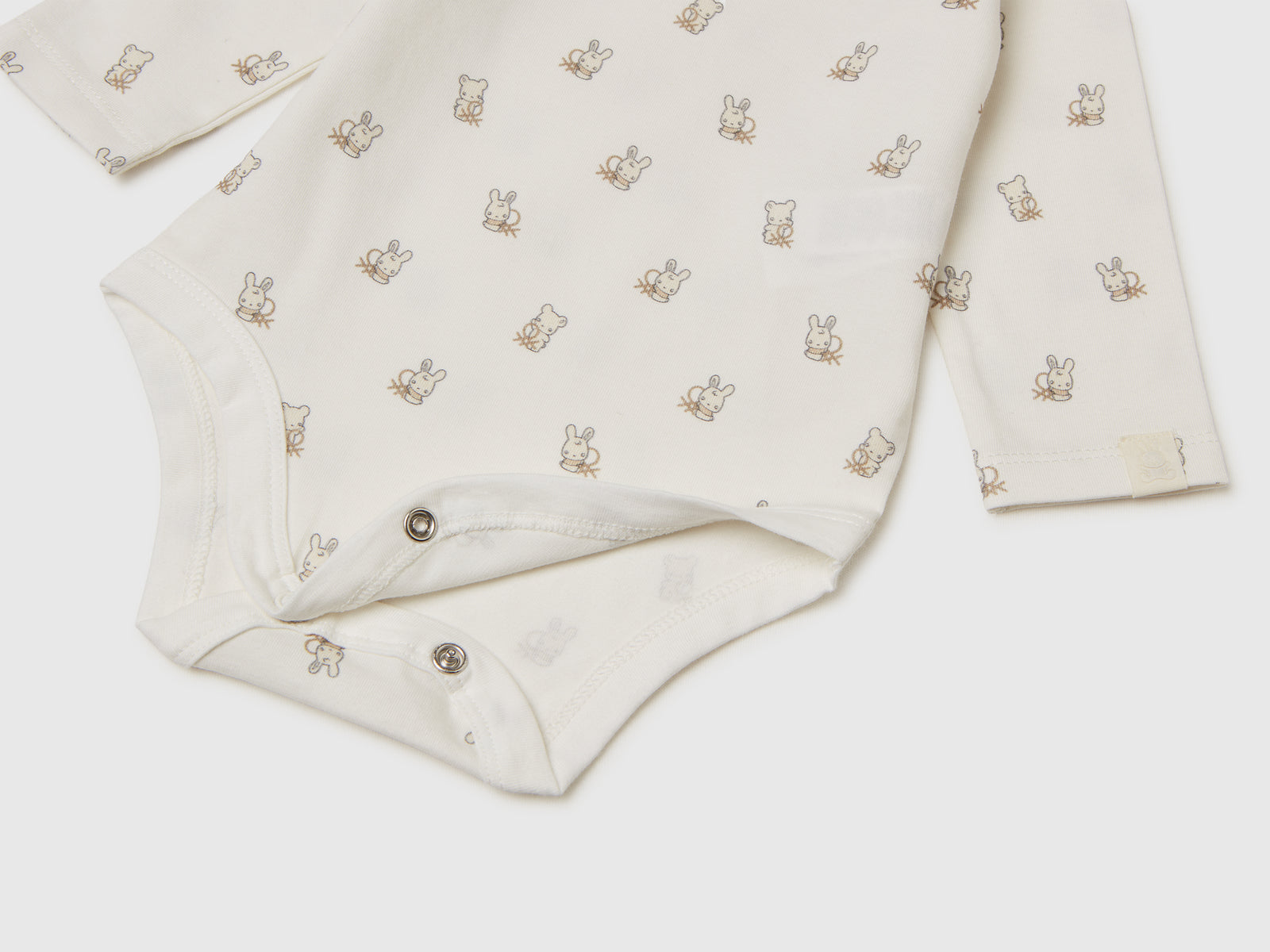 Due body manica lunga in cotone stretch da neonato bianco panna 3 | Benetton Outlet