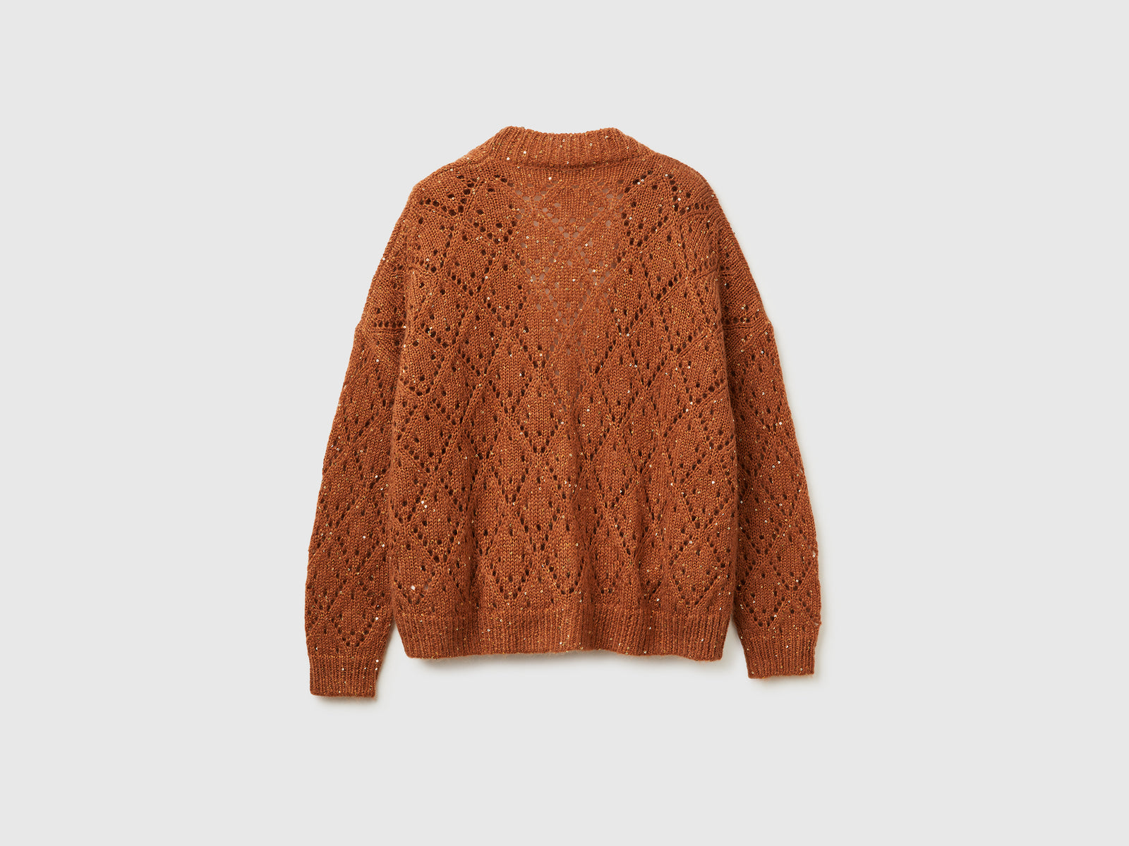 Cardigan traforato con paillettes da donna cammello 2 | Benetton Outlet