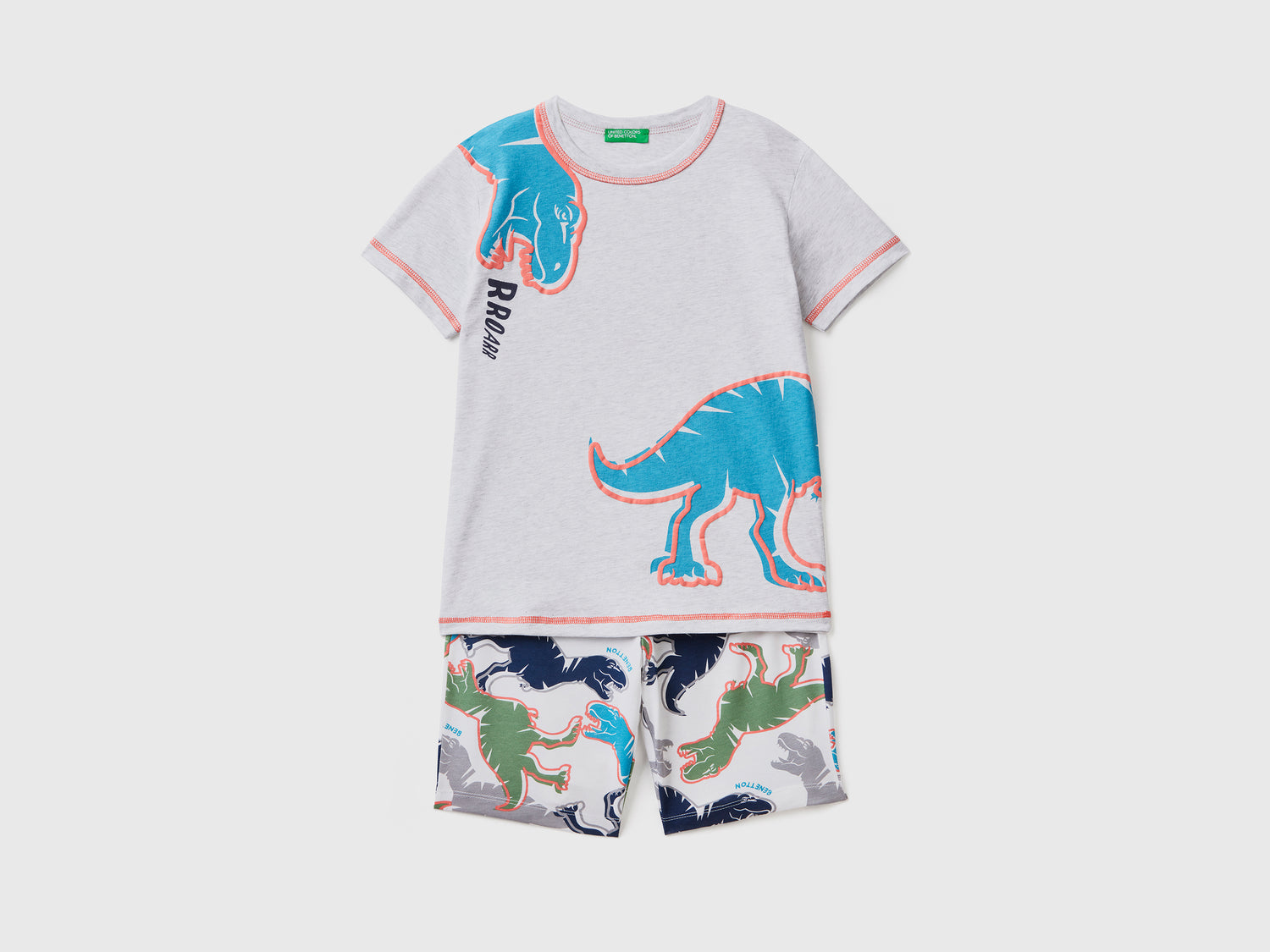 Pigiama corto in puro cotone leggero arricchito da dettagli luminescenti da bambino grigio chiaro | Benetton Outlet