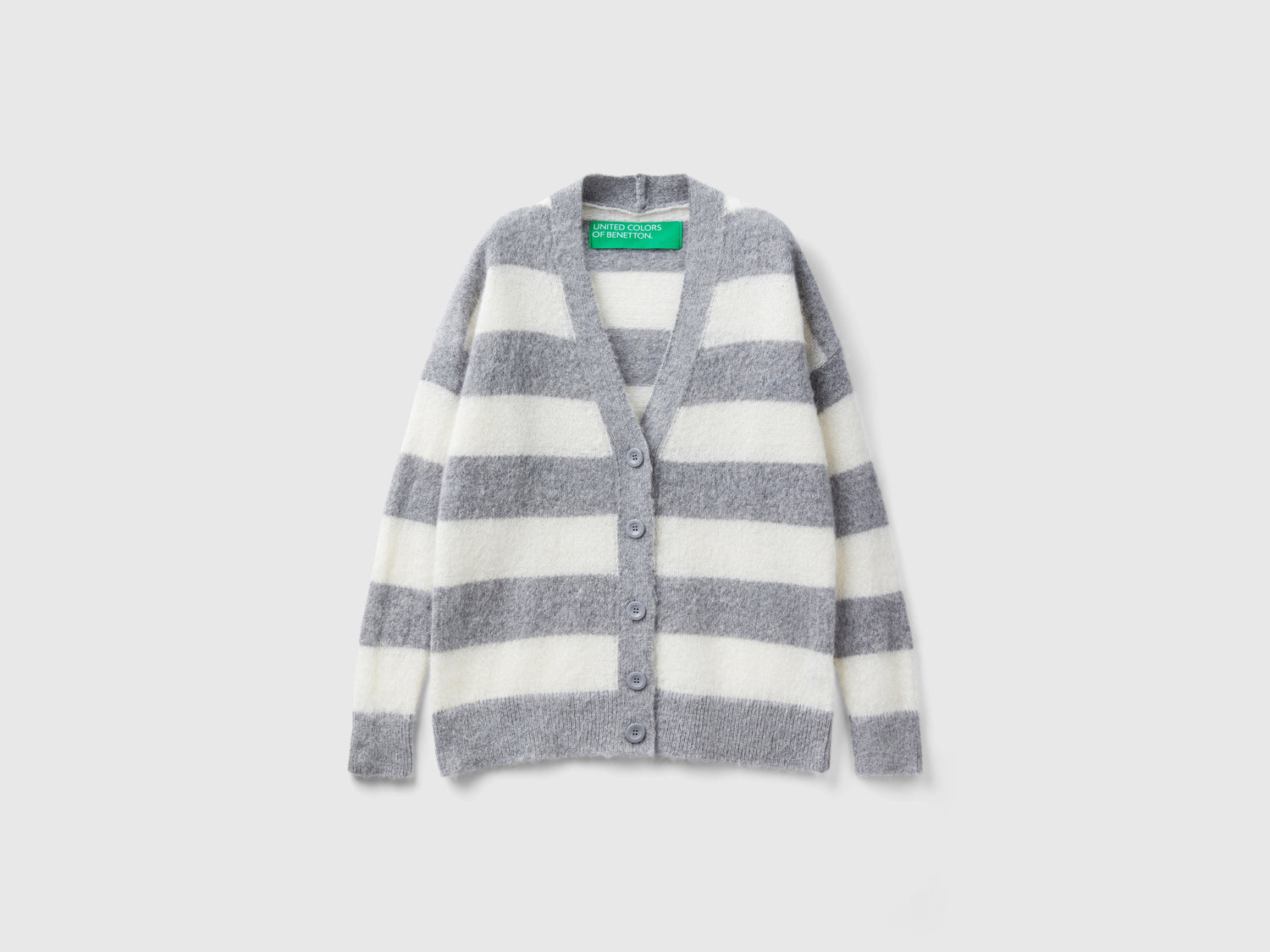 Cardigan a righe in misto alpaca da donna grigio chiaro | Benetton Outlet