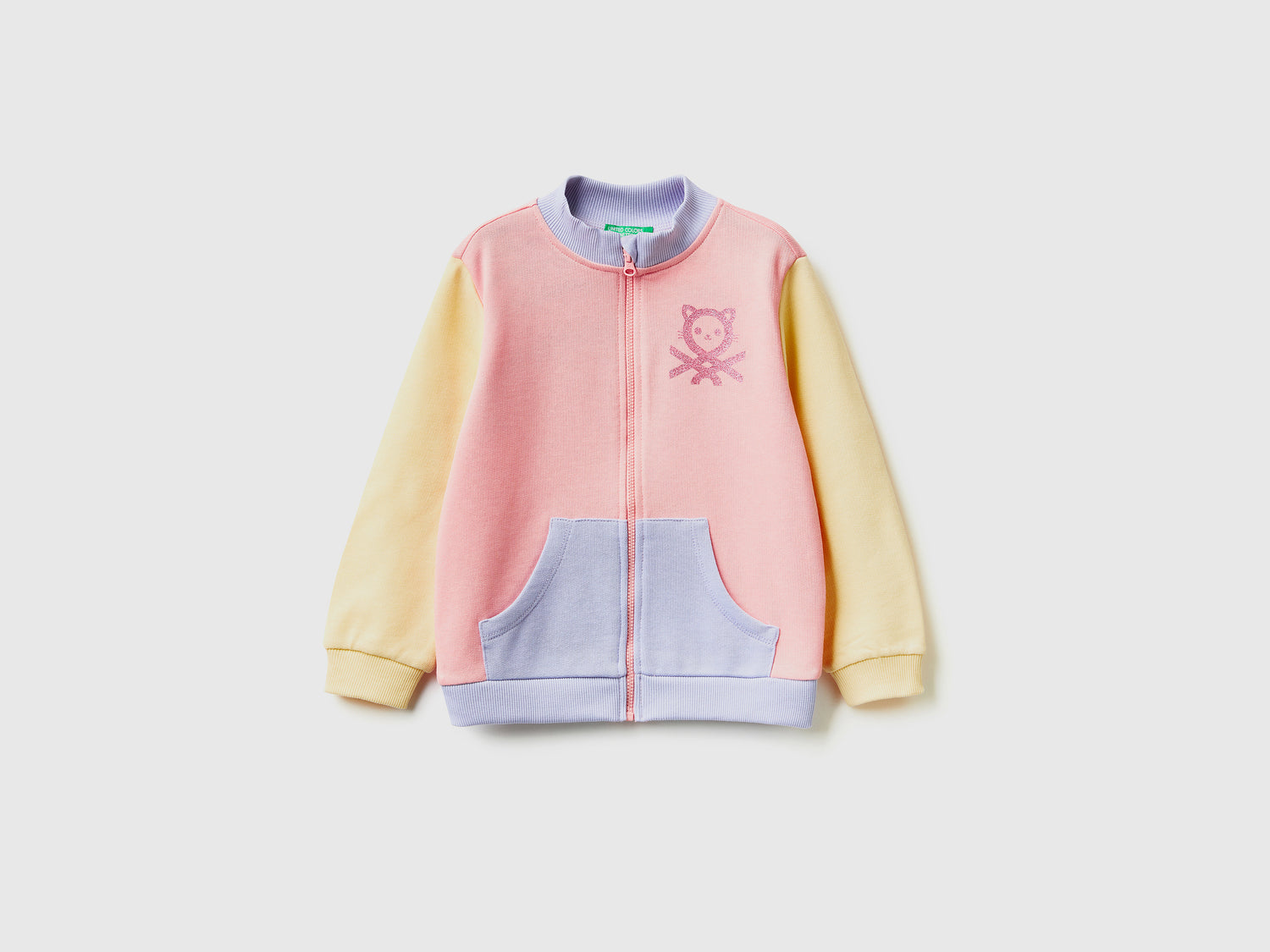 Felpa con zip in cotone bio da bimba multi-color | Benetton Outlet