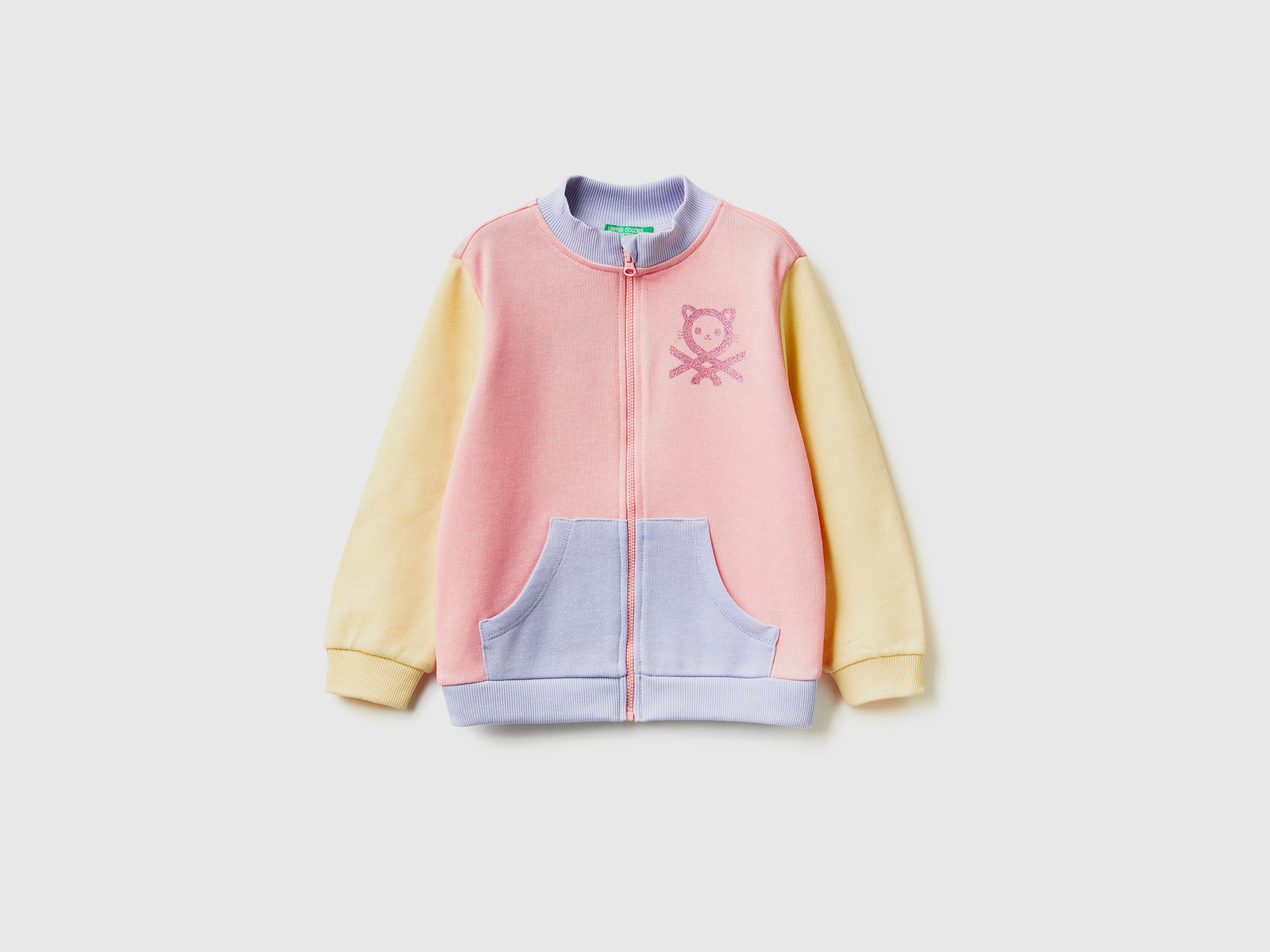 Felpa con zip in cotone bio da bimba multi-color | Benetton Outlet