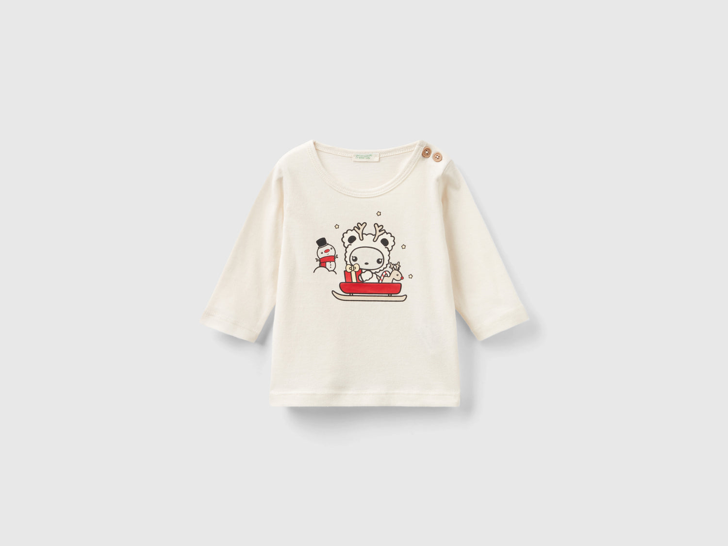 Maglietta con stampa natalizia da neonato bianco panna | Benetton Outlet