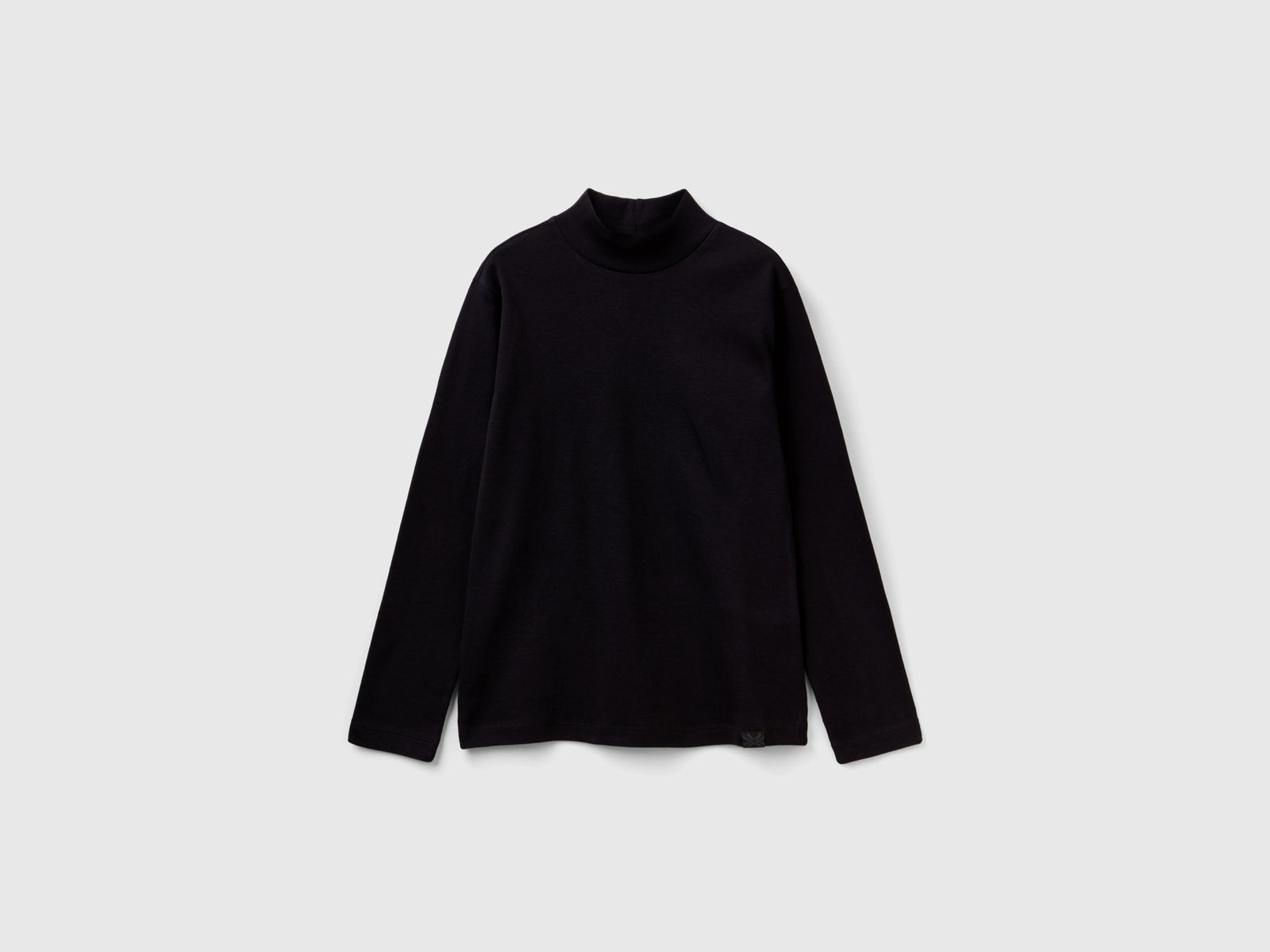 T-shirt lupetto a costine da bambino nero | Benetton Outlet
