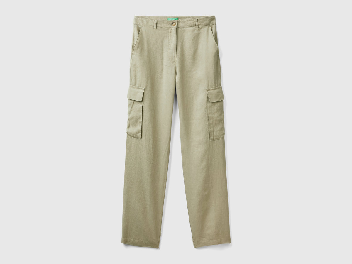 Pantaloni cargo in puro lino