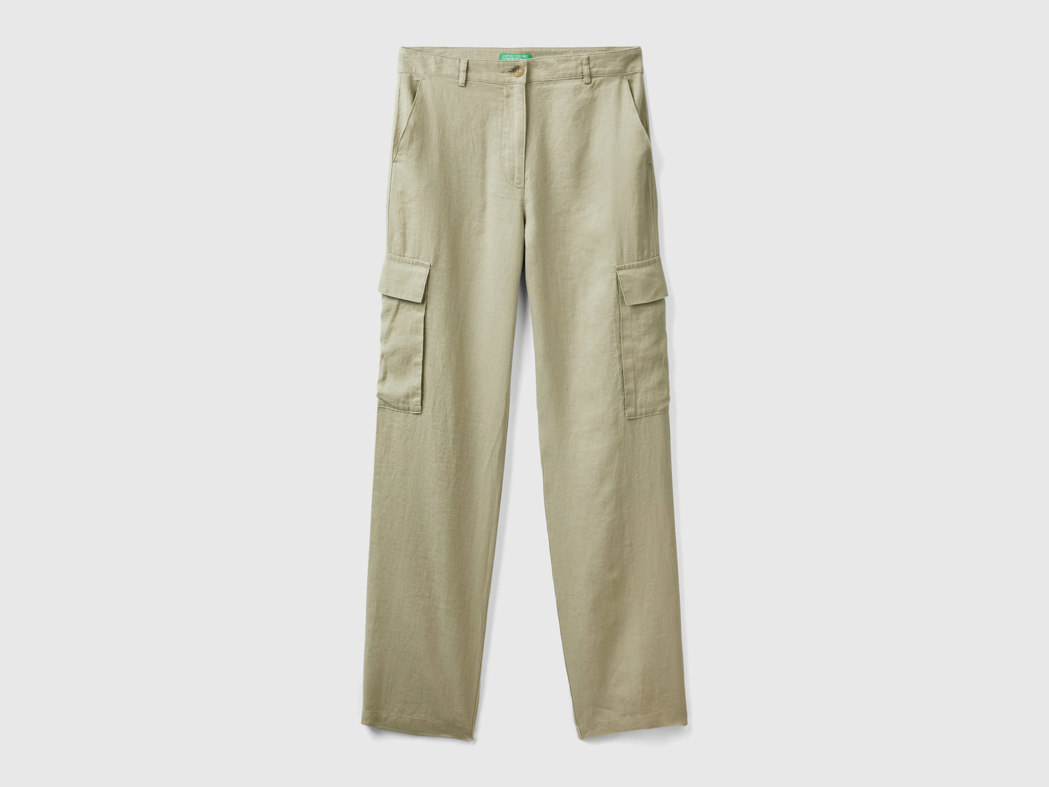 Pantaloni cargo in puro lino da donna beige | Benetton Outlet