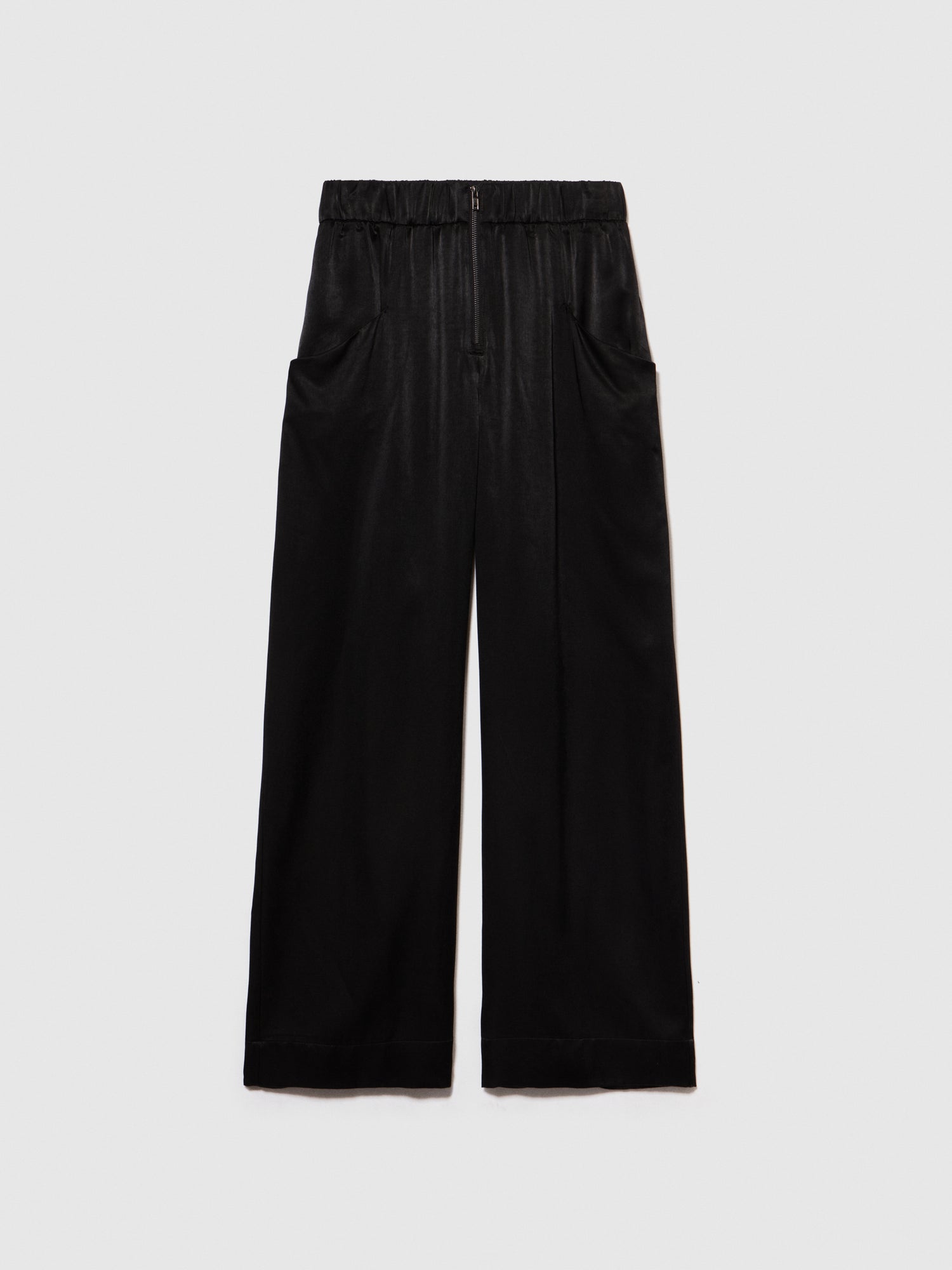 Pantaloni in satin da donna nero | Sisley Outlet