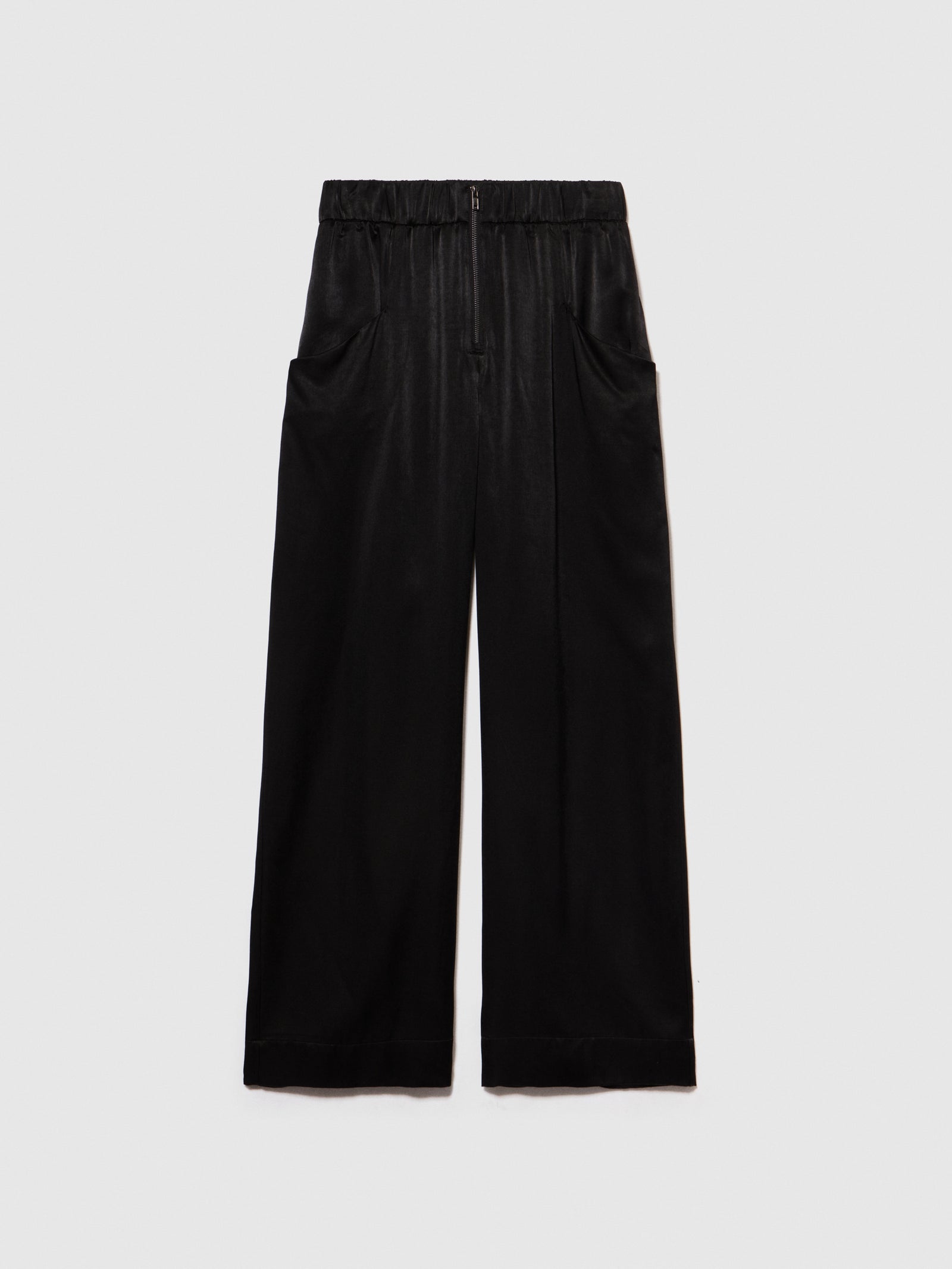 Pantaloni in satin da donna nero | Sisley Outlet