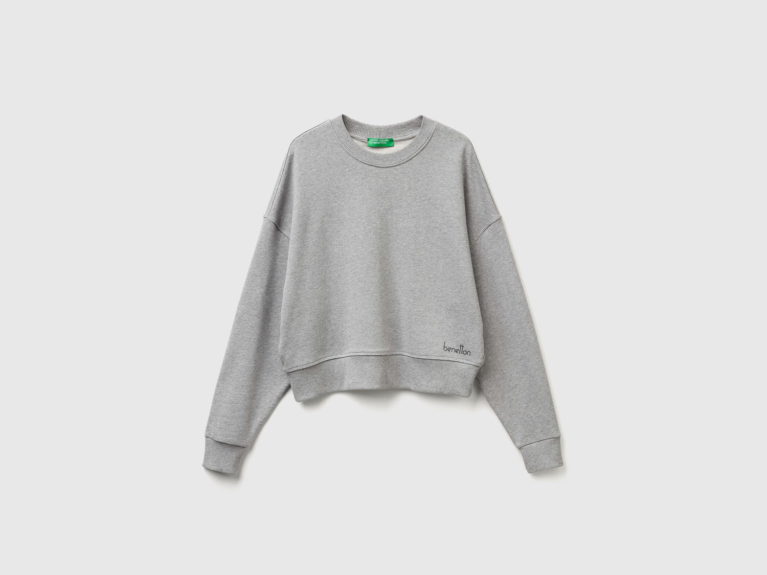 Felpa 100% cotone con stampa logo da donna grigio chiaro | Benetton Outlet