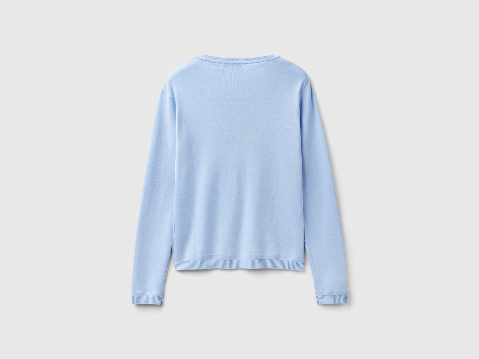 Maglia girocollo in puro cotone da donna celeste 2 | Benetton Outlet