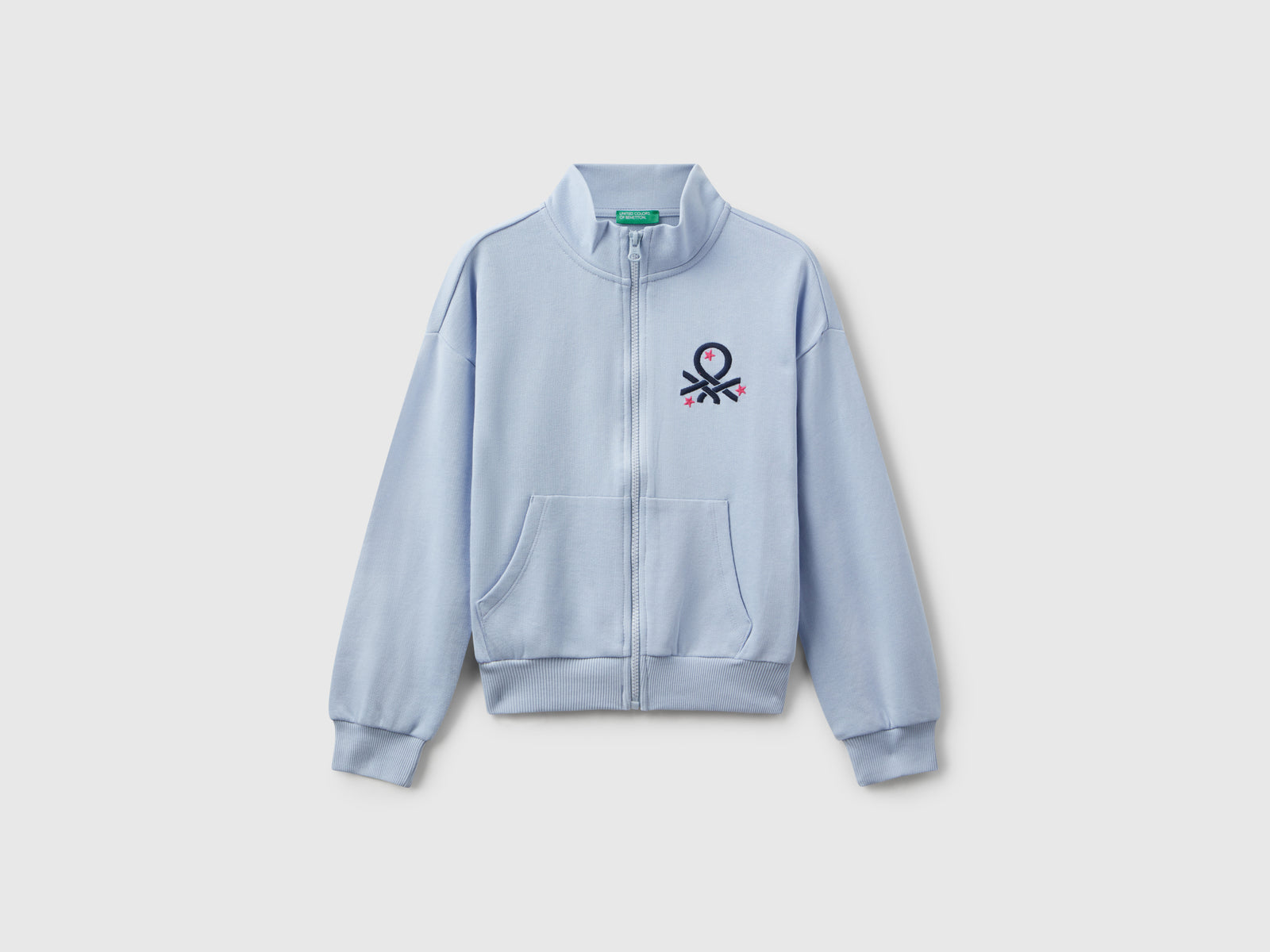Felpa con zip e stampa da bambina azzurro | Benetton Outlet