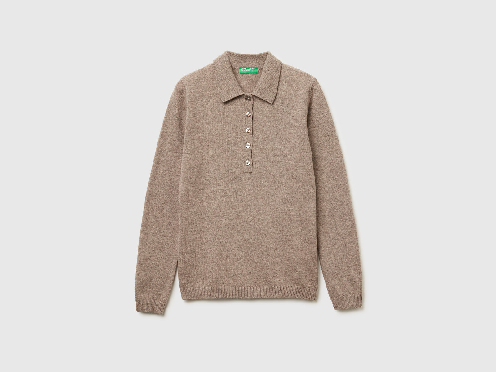 Polo in maglia in misto cashmere da donna beige | Benetton Outlet