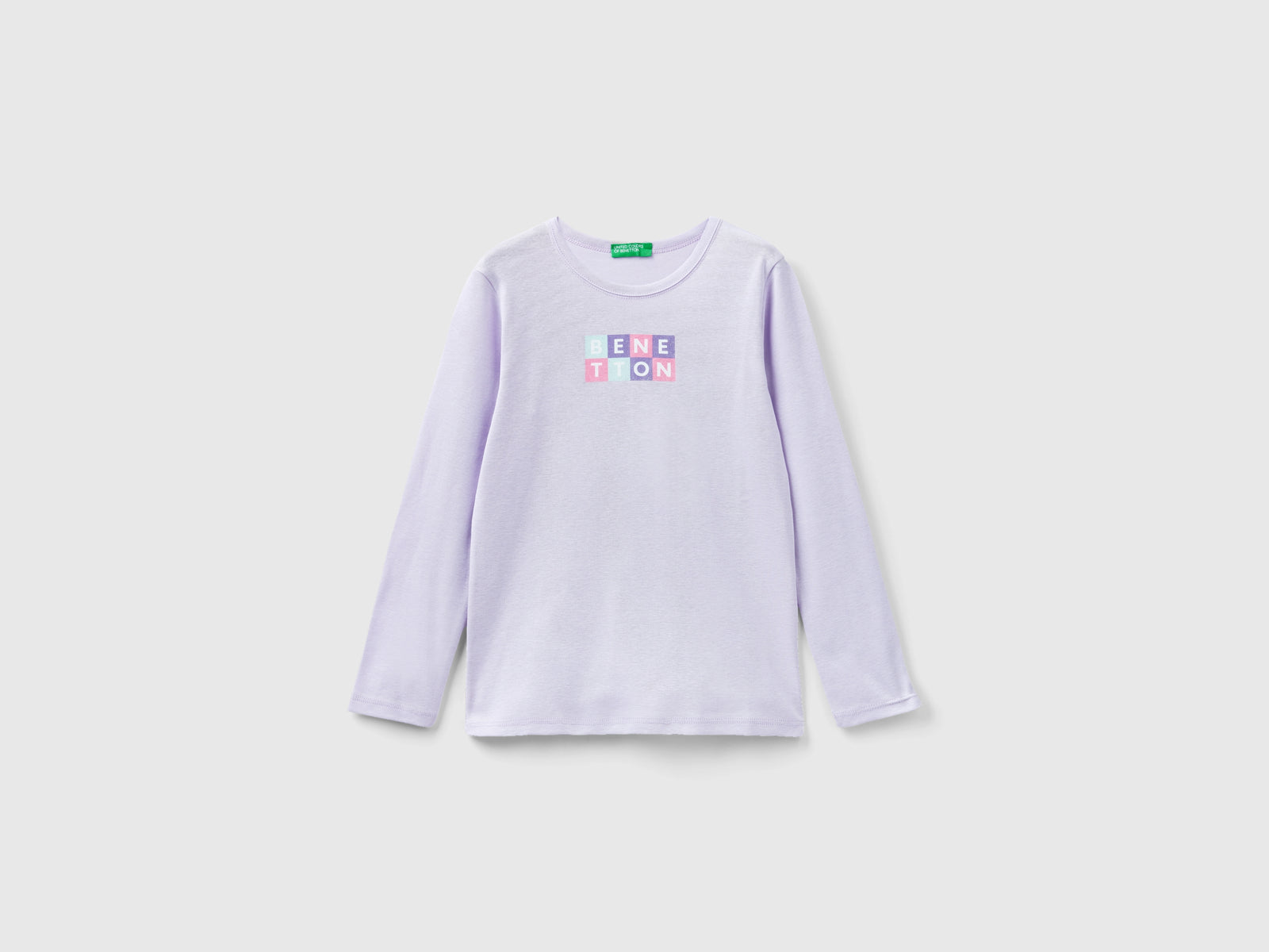 T-shirt manica lunga con stampa glitter da bambina lilla | Benetton Outlet