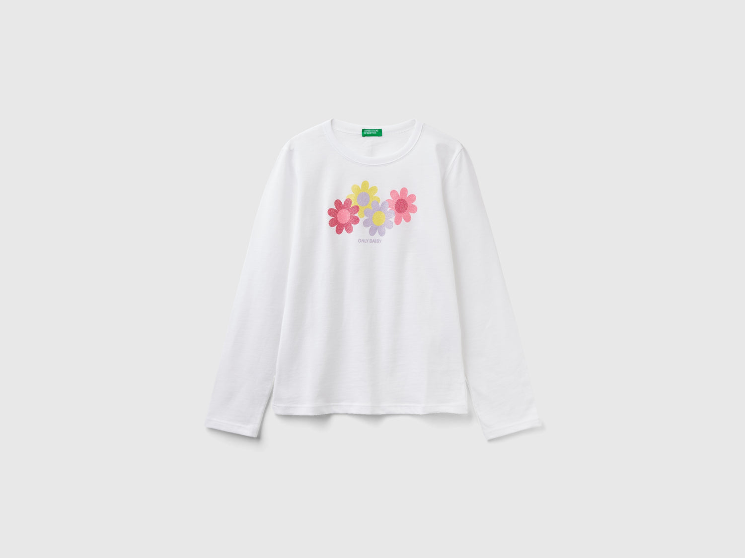 T-shirt manica lunga in cotone bio da bambina bianco | Benetton Outlet