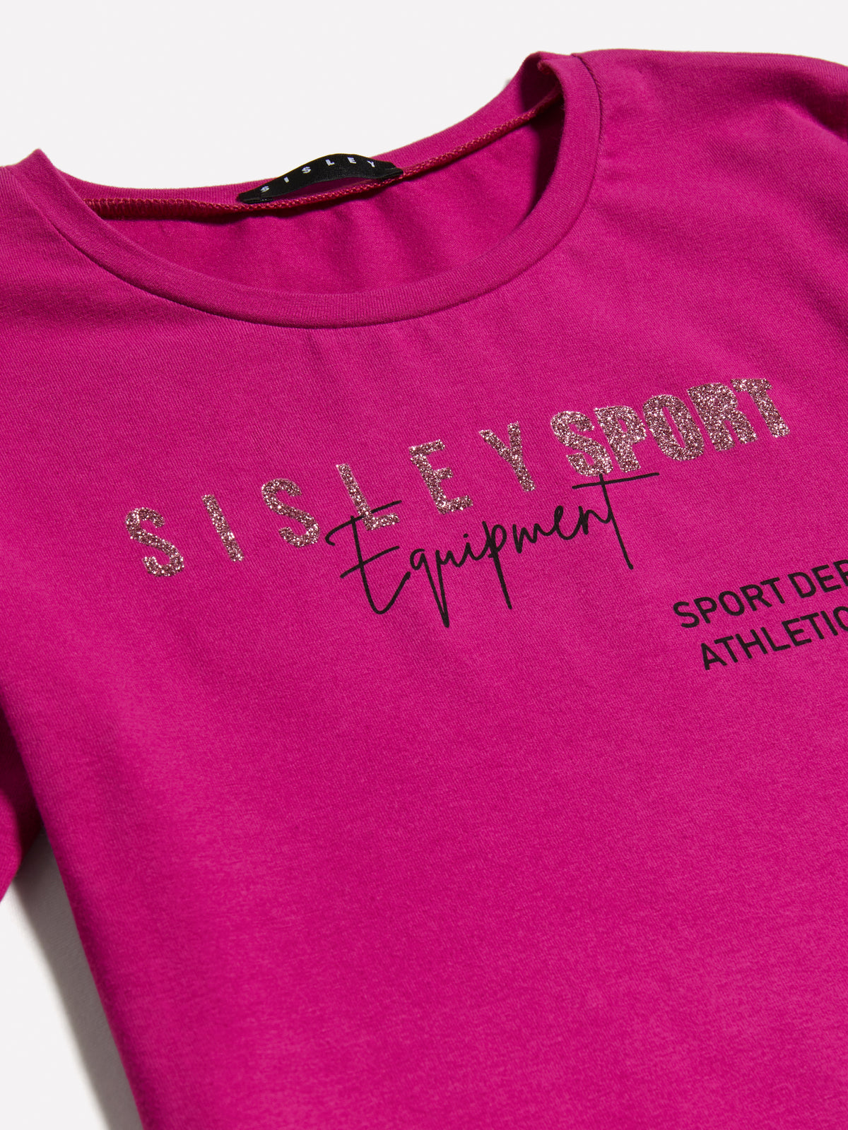 T-shirt fuscia con stampa glitter