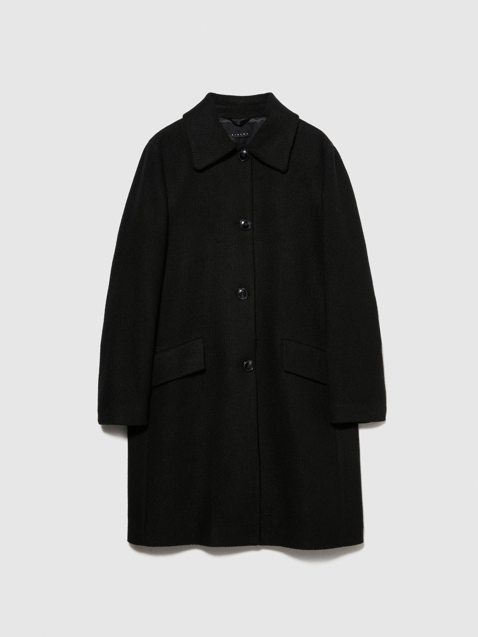 Cappotto midi bouclé da donna nero | Sisley Outlet