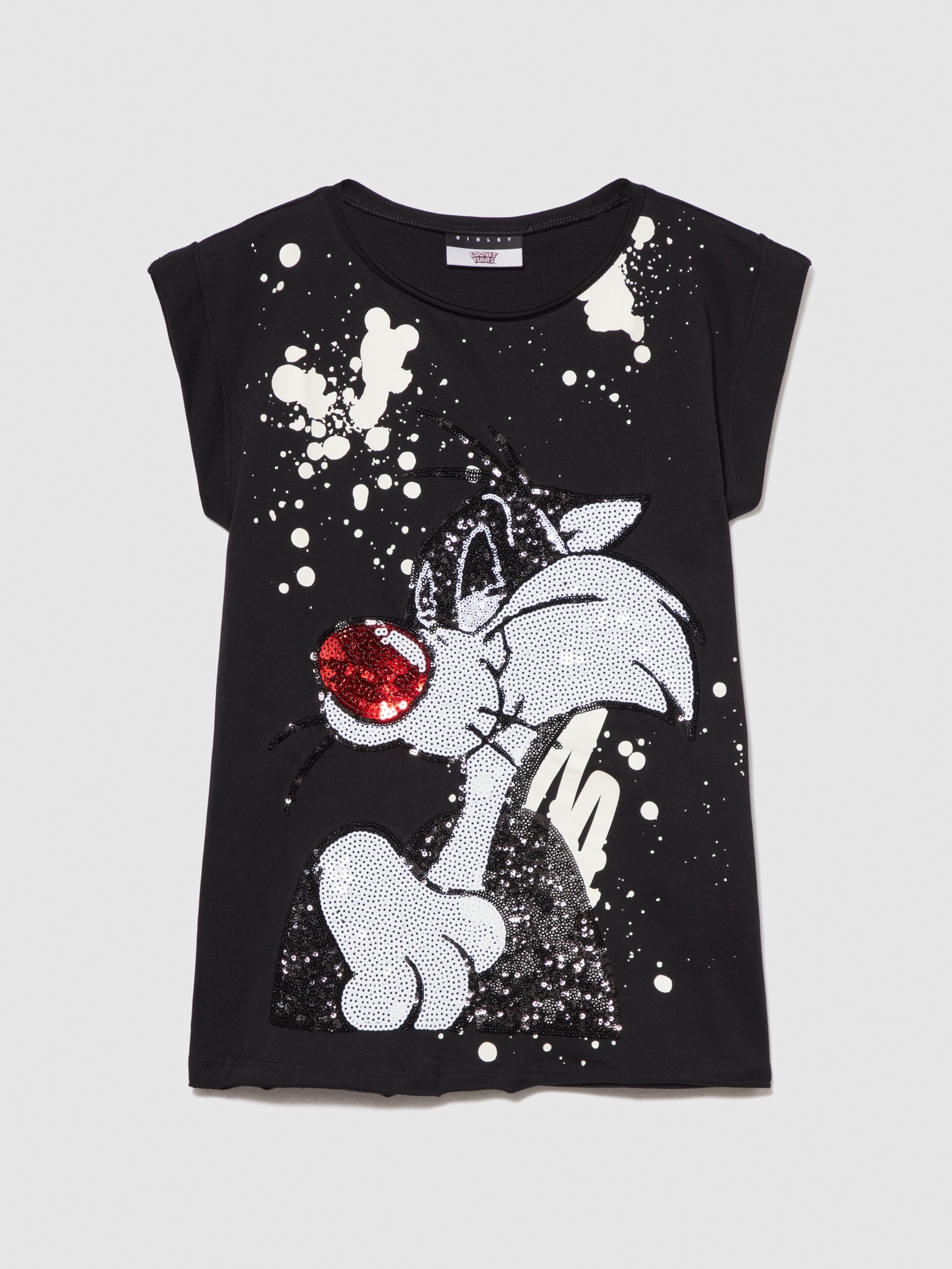 T-shirt over con paillettes ©Looney Tunes da bambina nero | Sisley young Outlet