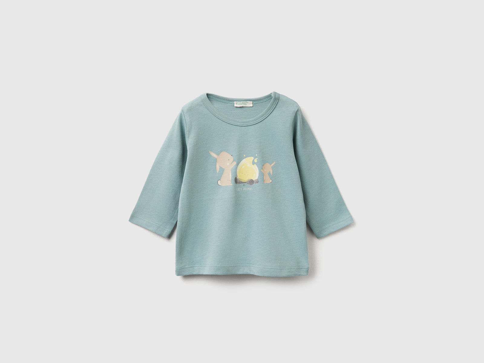 Maglietta con stampa in cotone da neonato verde acqua | Benetton Outlet