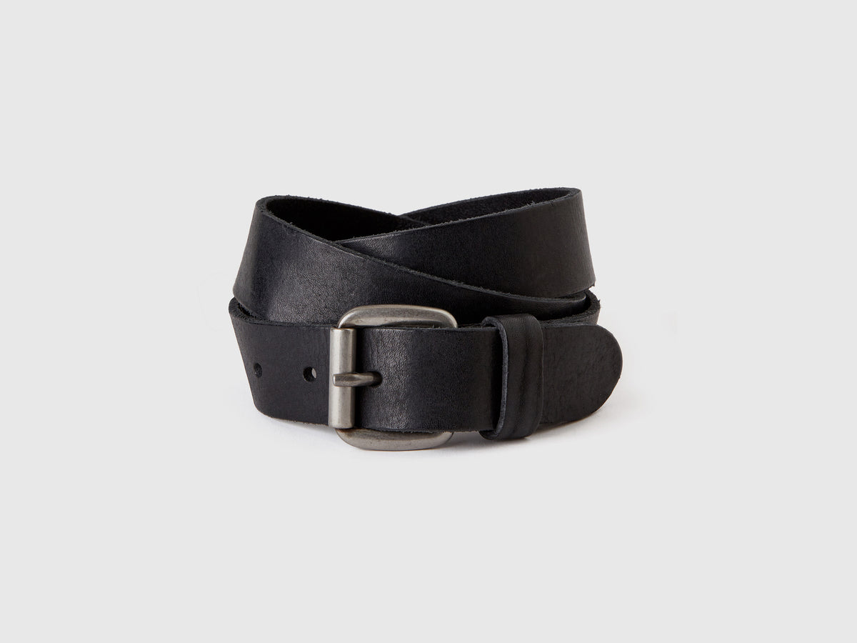 Cintura in vera pelle con fibbia quadrata in metallo da uomo nero | Benetton Outlet