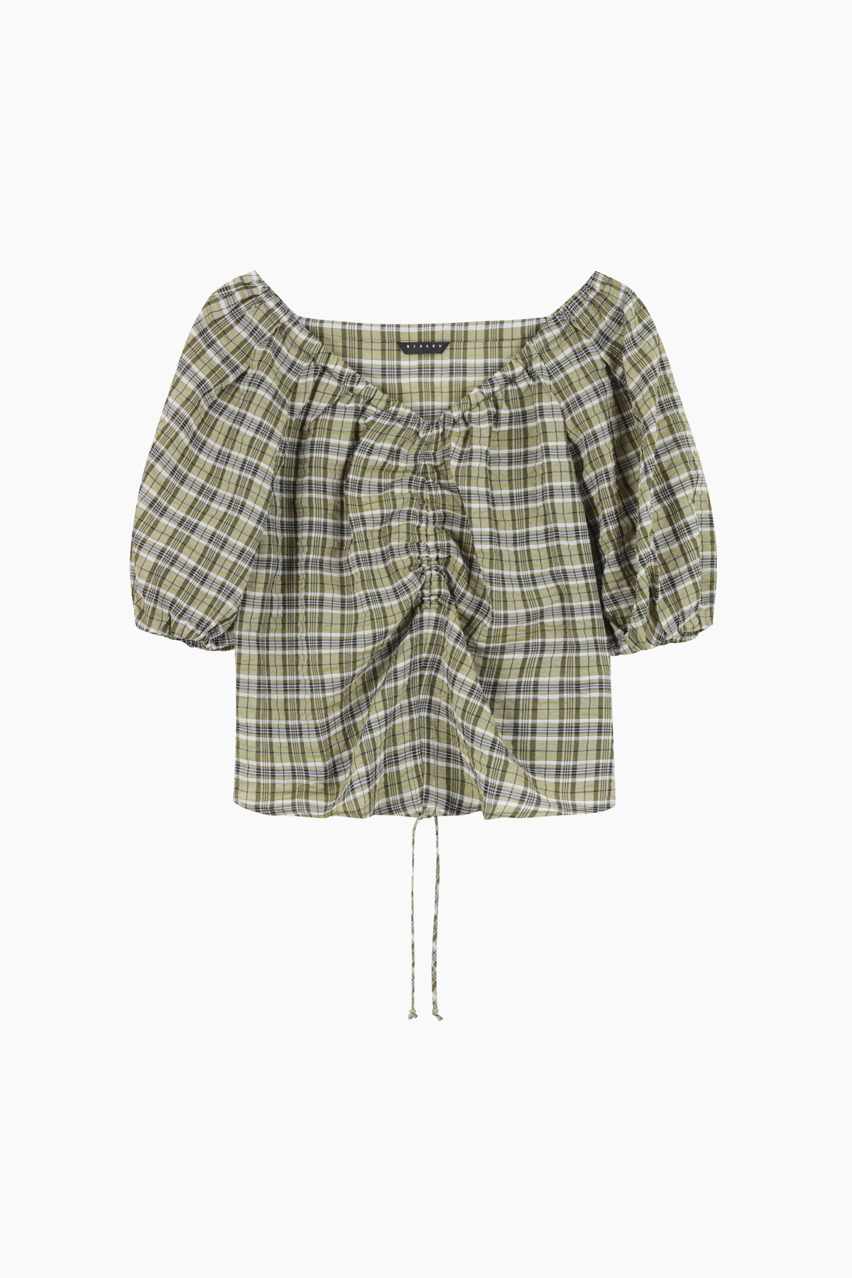 Blusa khaki a quadri con arriccio