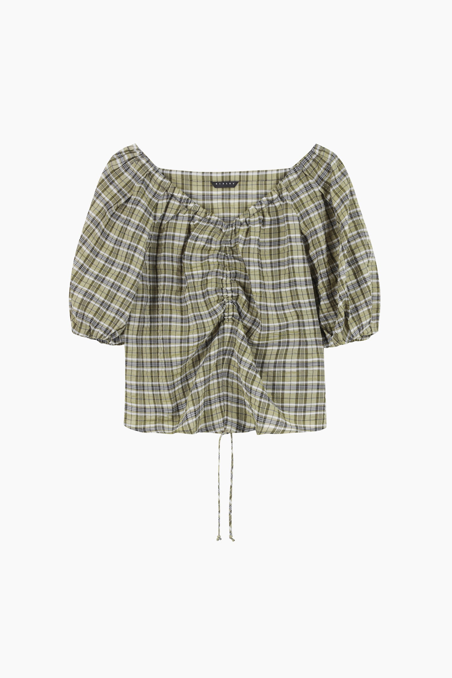 Blusa khaki a quadri con arriccio da donna verde militare | Sisley Outlet