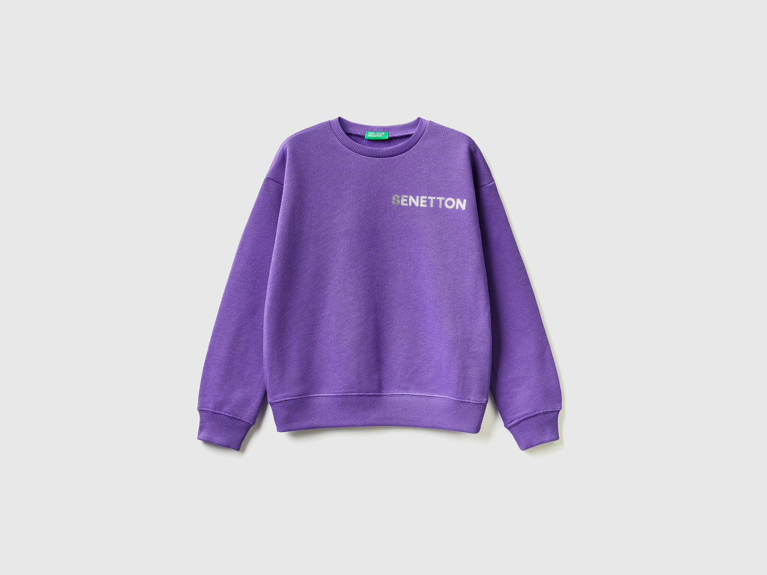 Felpa 100% cotone con logo da bambina viola | Benetton Outlet