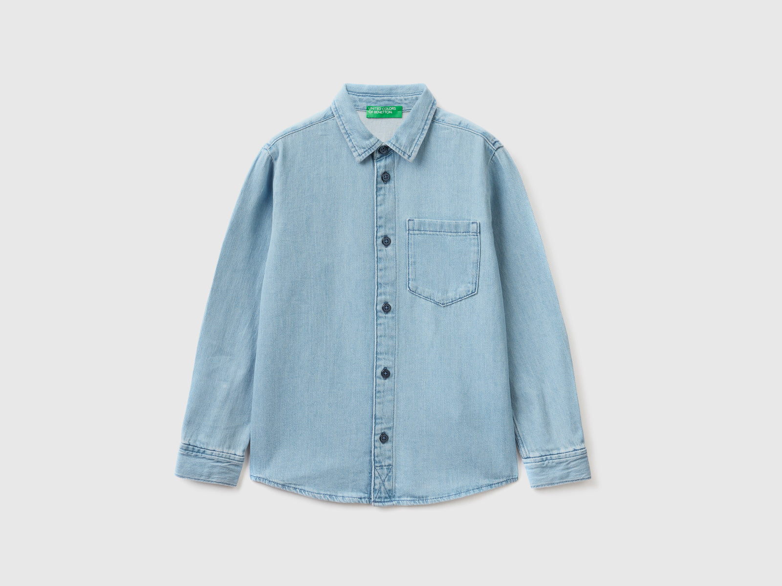Camicia a manica lunga in denim di puro cotone da bambino blu | Benetton Outlet