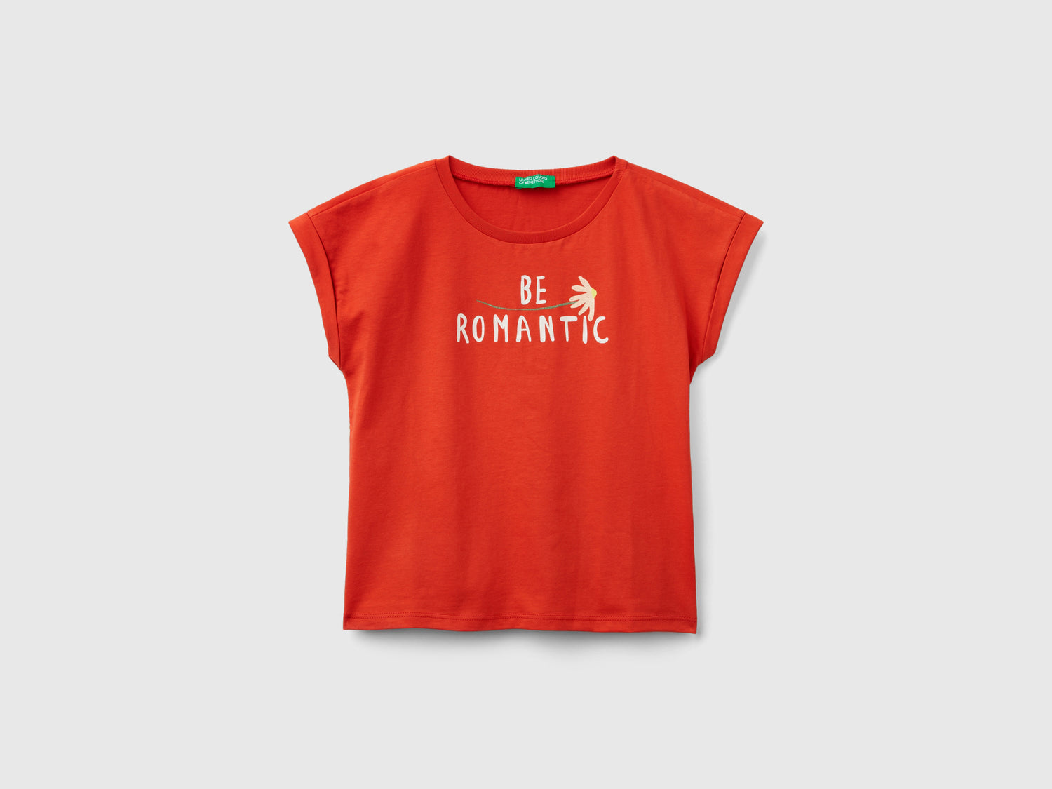 Maglietta regular fit in cotone bio da bambina rosso | Benetton Outlet