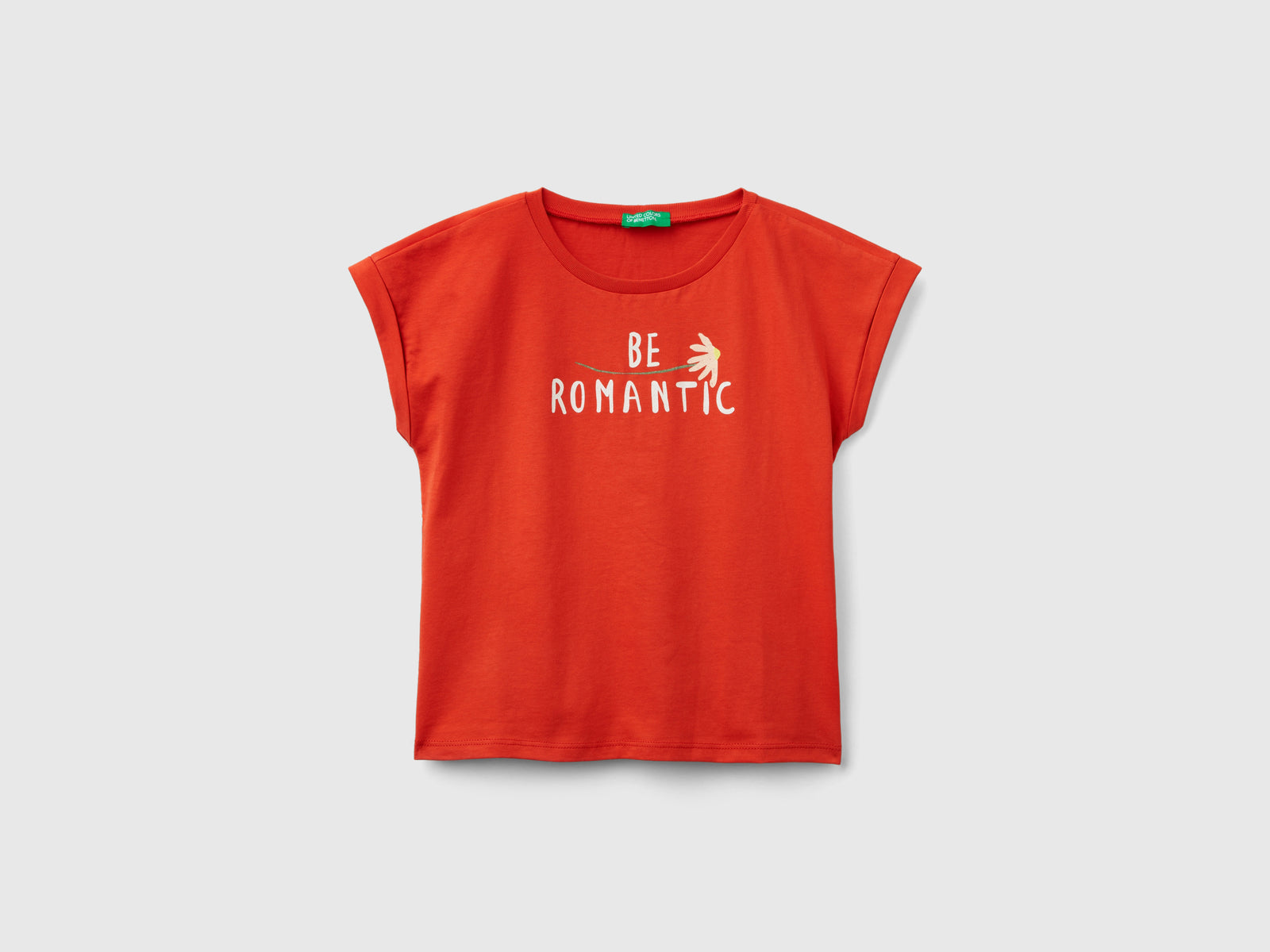 Maglietta regular fit in cotone bio da bambina rosso | Benetton Outlet