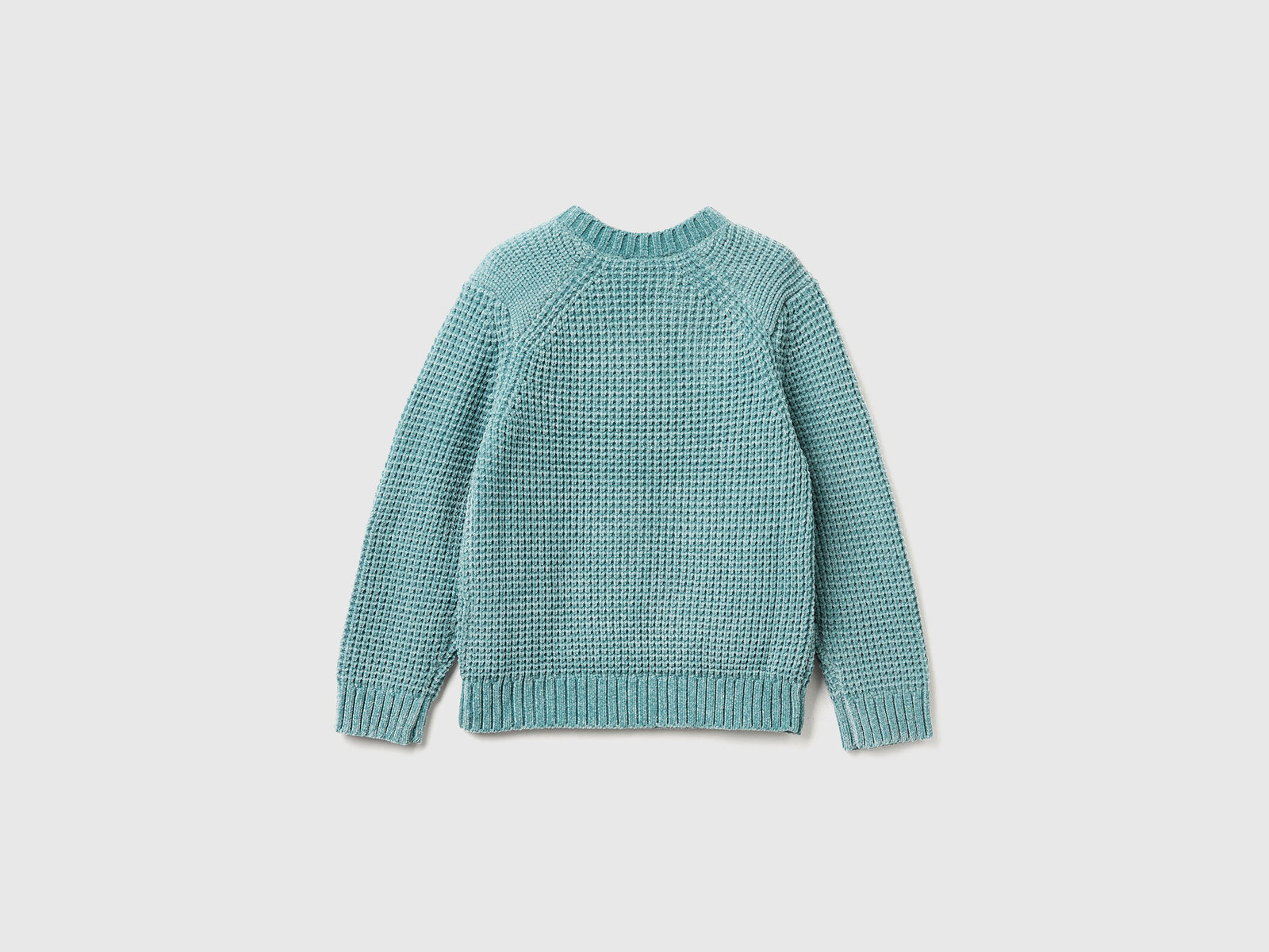 Maglia girocollo in ciniglia da bimbo celeste 2 | Benetton Outlet