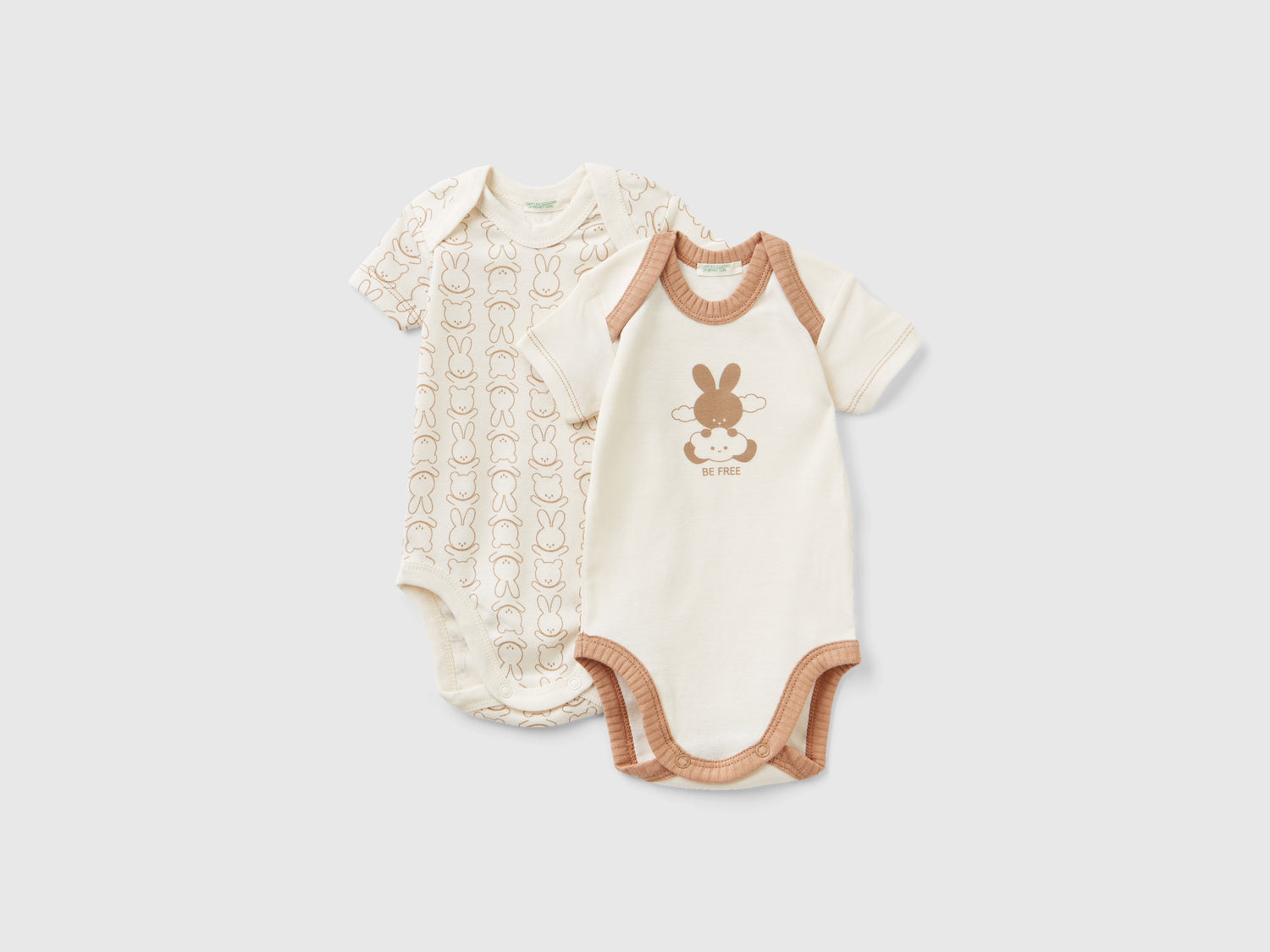 Due body a manica corta in cotone bio da neonato bianco panna | Benetton Outlet