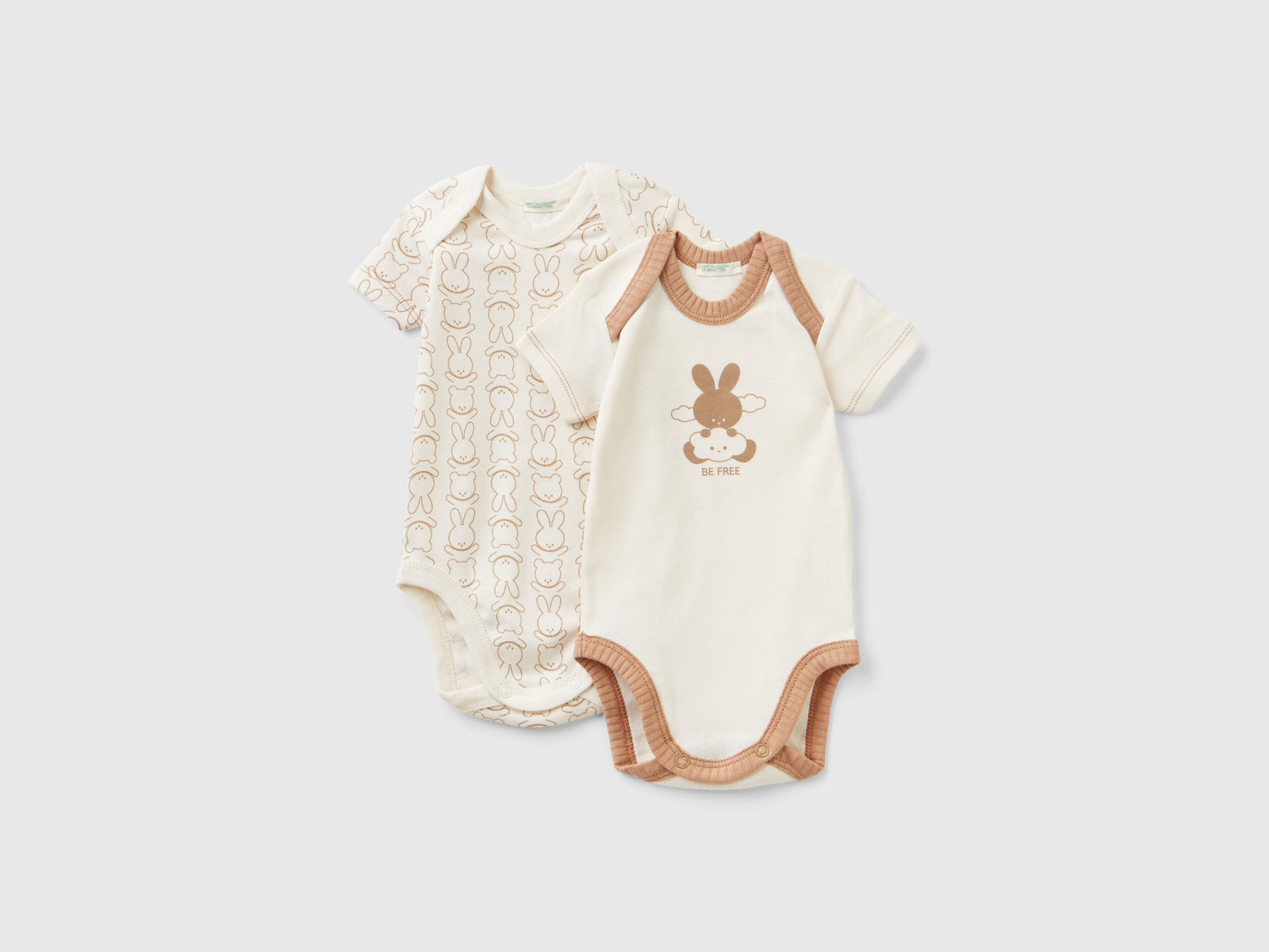 Due body a manica corta in cotone bio da neonato bianco panna | Benetton Outlet