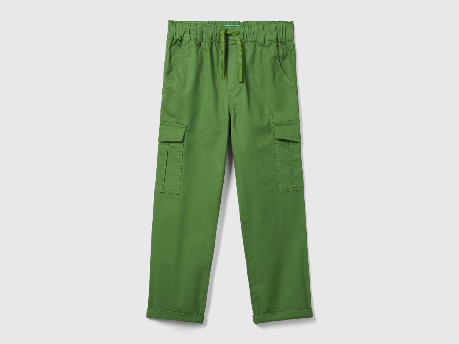 Pantaloni cargo straight da bambino verde militare | Benetton Outlet