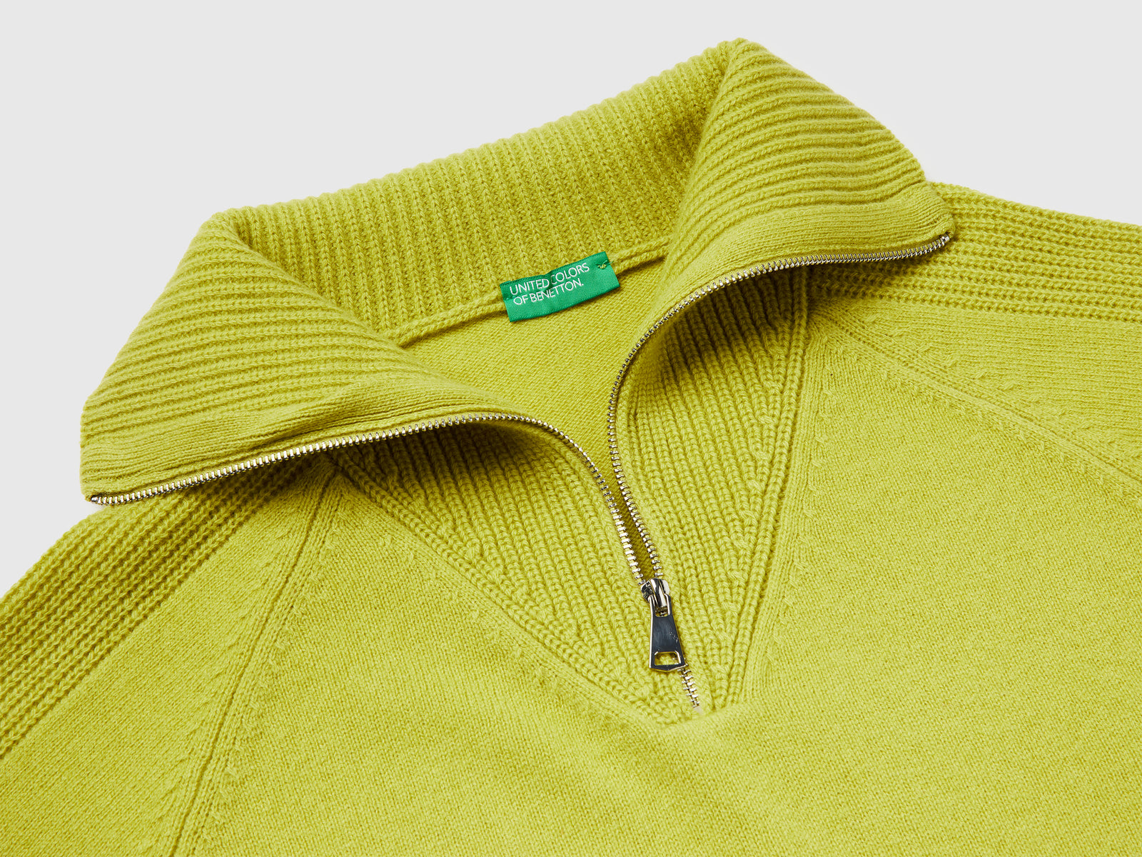 Maglia con mezza zip 100% lana da donna lime 3 | Benetton Outlet