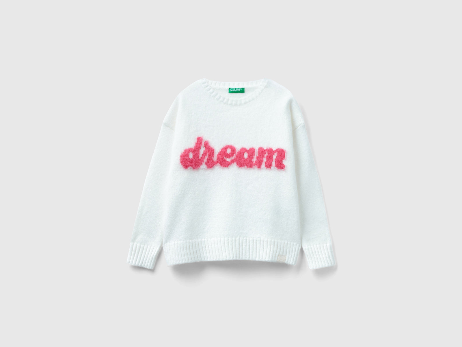 Maglia boxy fit con scritta da bambina bianco | Benetton Outlet