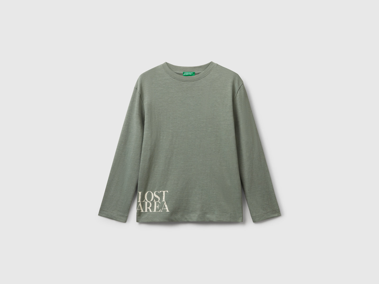 Maglietta con stampa davanti e dietro da bambino verde militare | Benetton Outlet