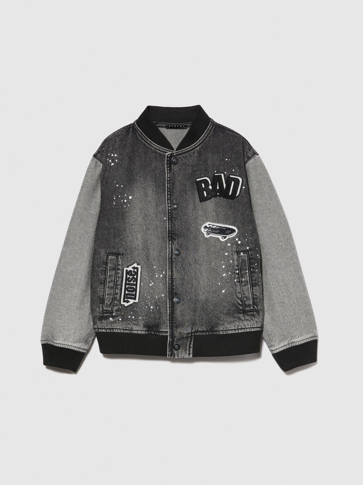 Bomber di jeans effetto spruzzato