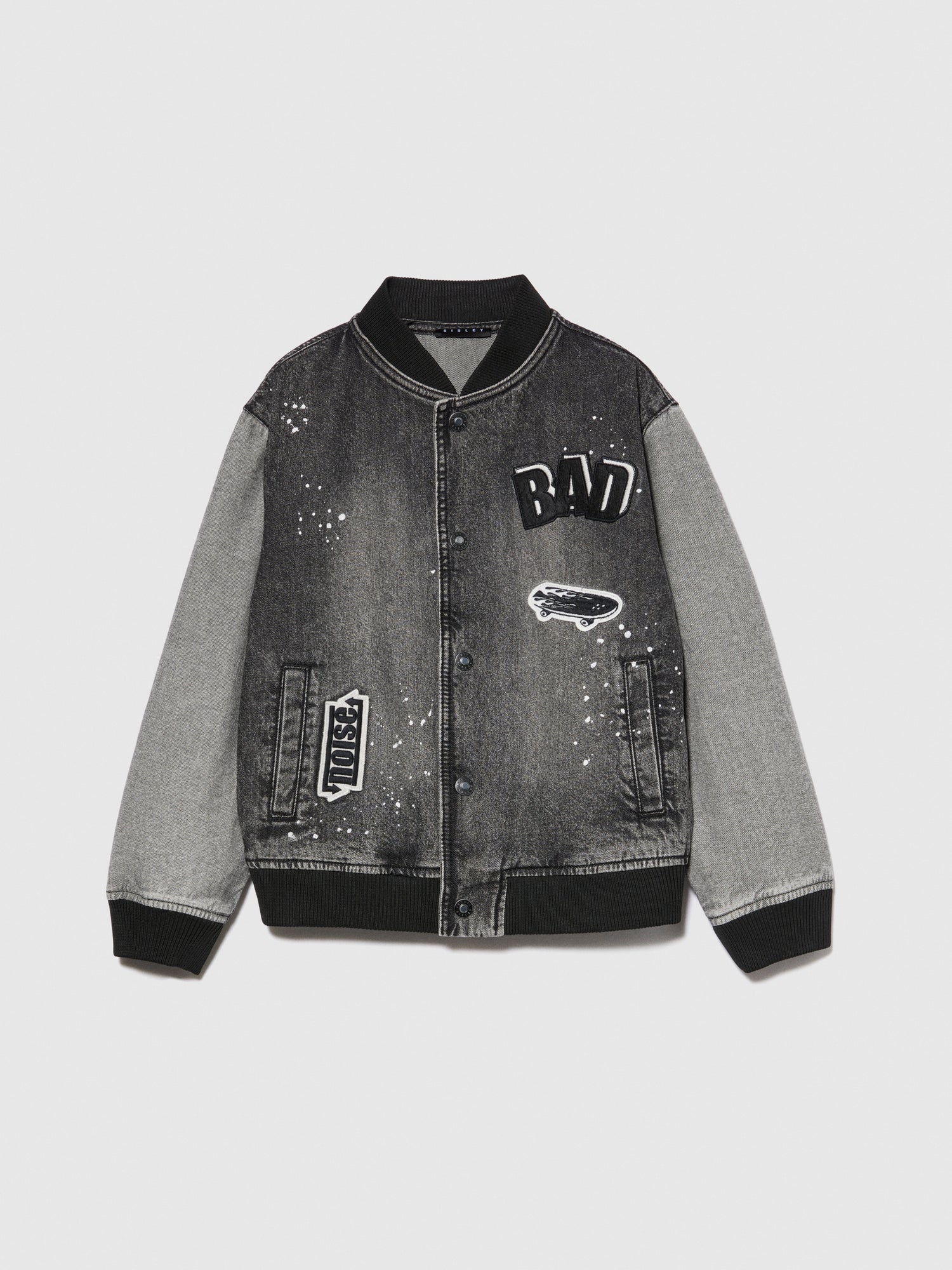 Bomber di jeans effetto spruzzato da bambino nero | Sisley young Outlet