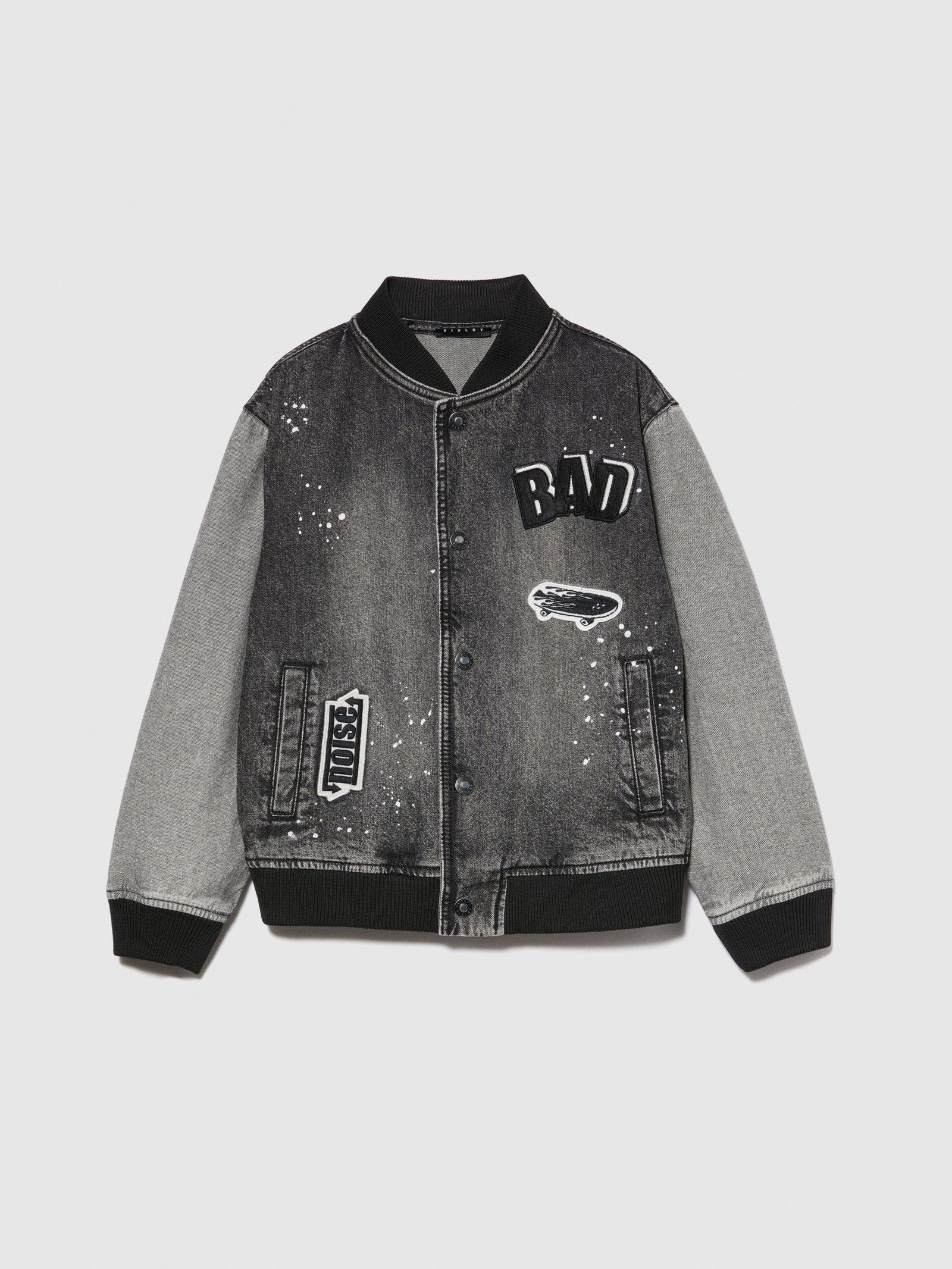 Bomber di jeans effetto spruzzato da bambino nero | Sisley young Outlet