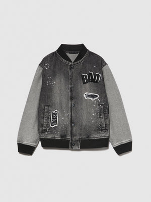 Bomber di jeans effetto spruzzato