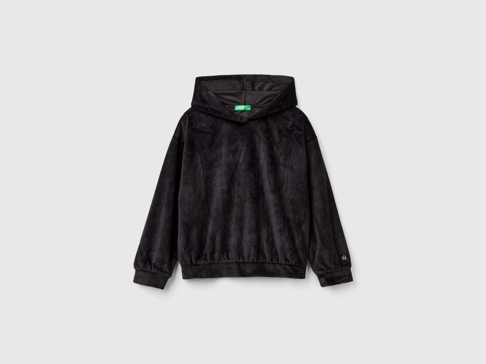 Felpa in ciniglia con cappuccio da bambina nero | Benetton Outlet