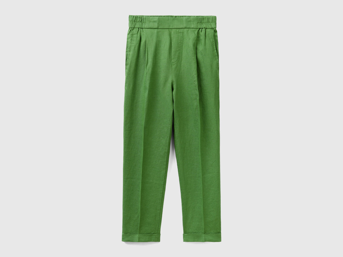 Pantaloni cropped in 100% lino