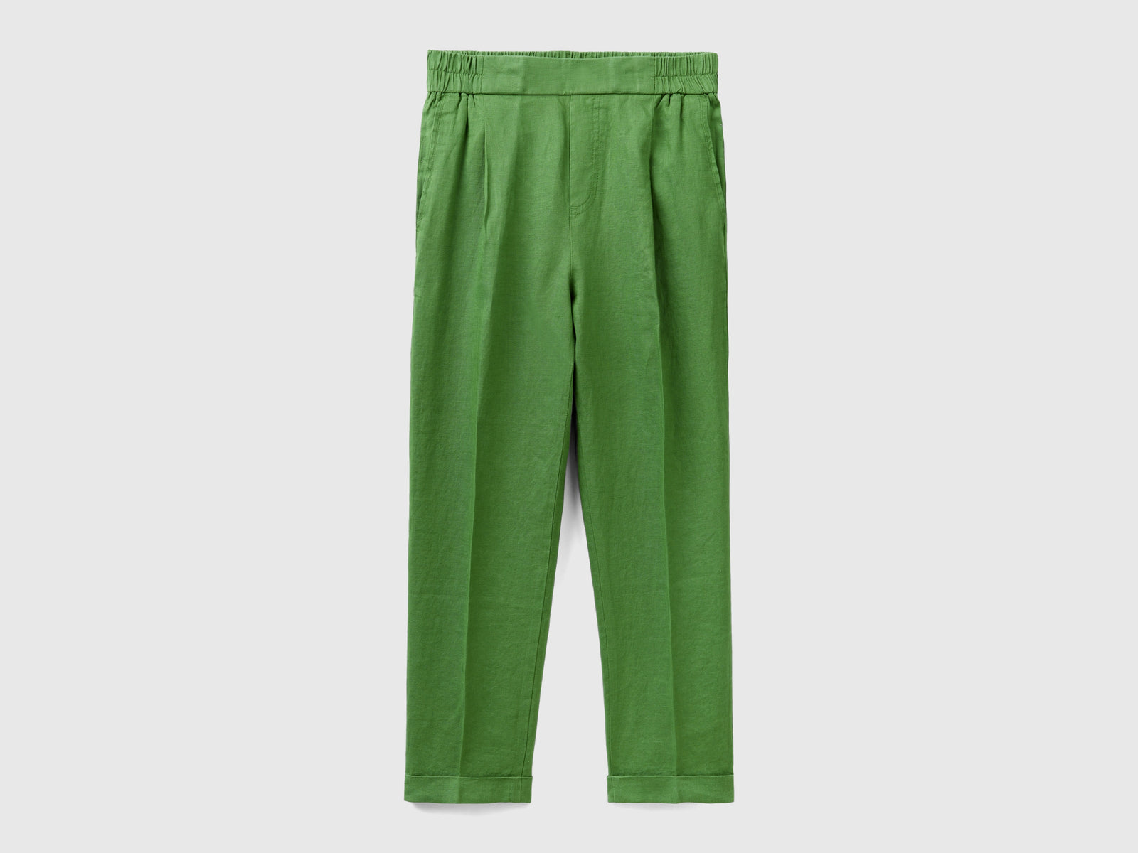 Pantaloni cropped in 100% lino da donna verde militare | Benetton Outlet