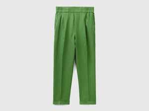 Pantaloni cropped in 100% lino