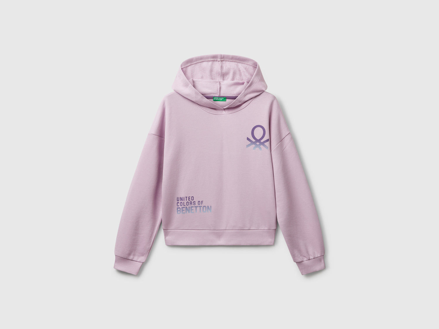 Felpa con stampa e cappuccio da bambina lavanda | Benetton Outlet