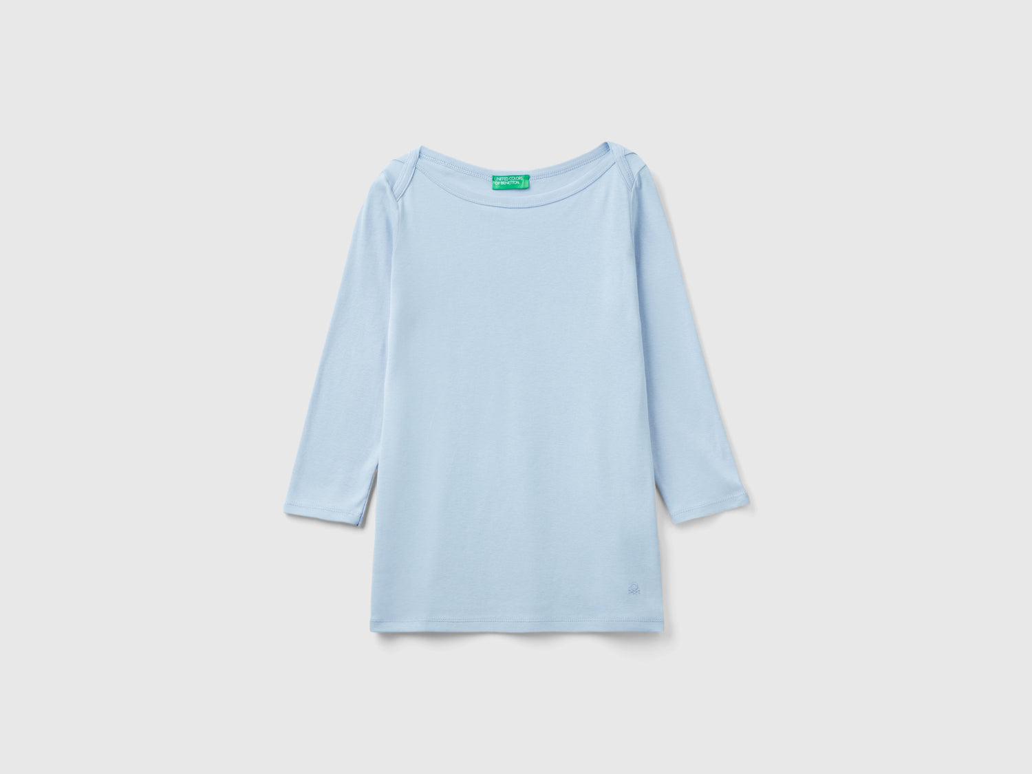 T-shirt con scollo a barchetta 100% cotone da donna celeste | Benetton Outlet