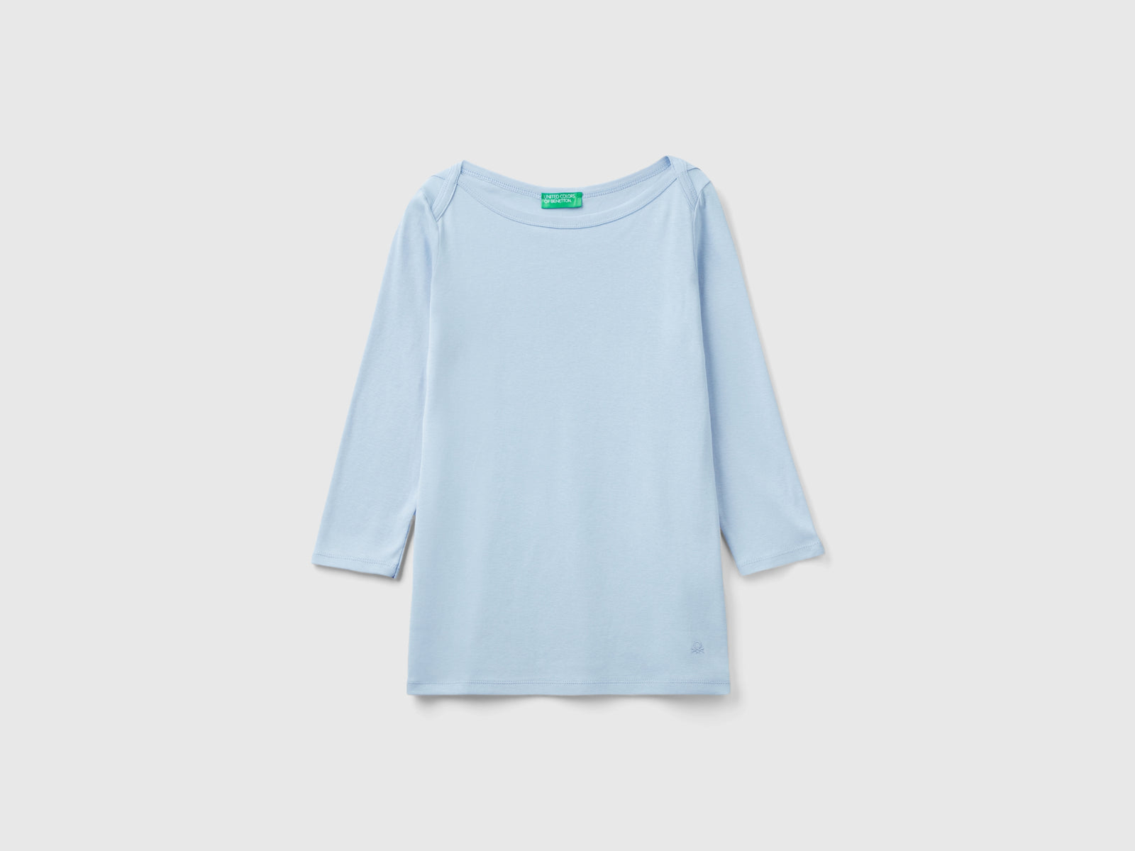 T-shirt con scollo a barchetta 100% cotone da donna celeste | Benetton Outlet