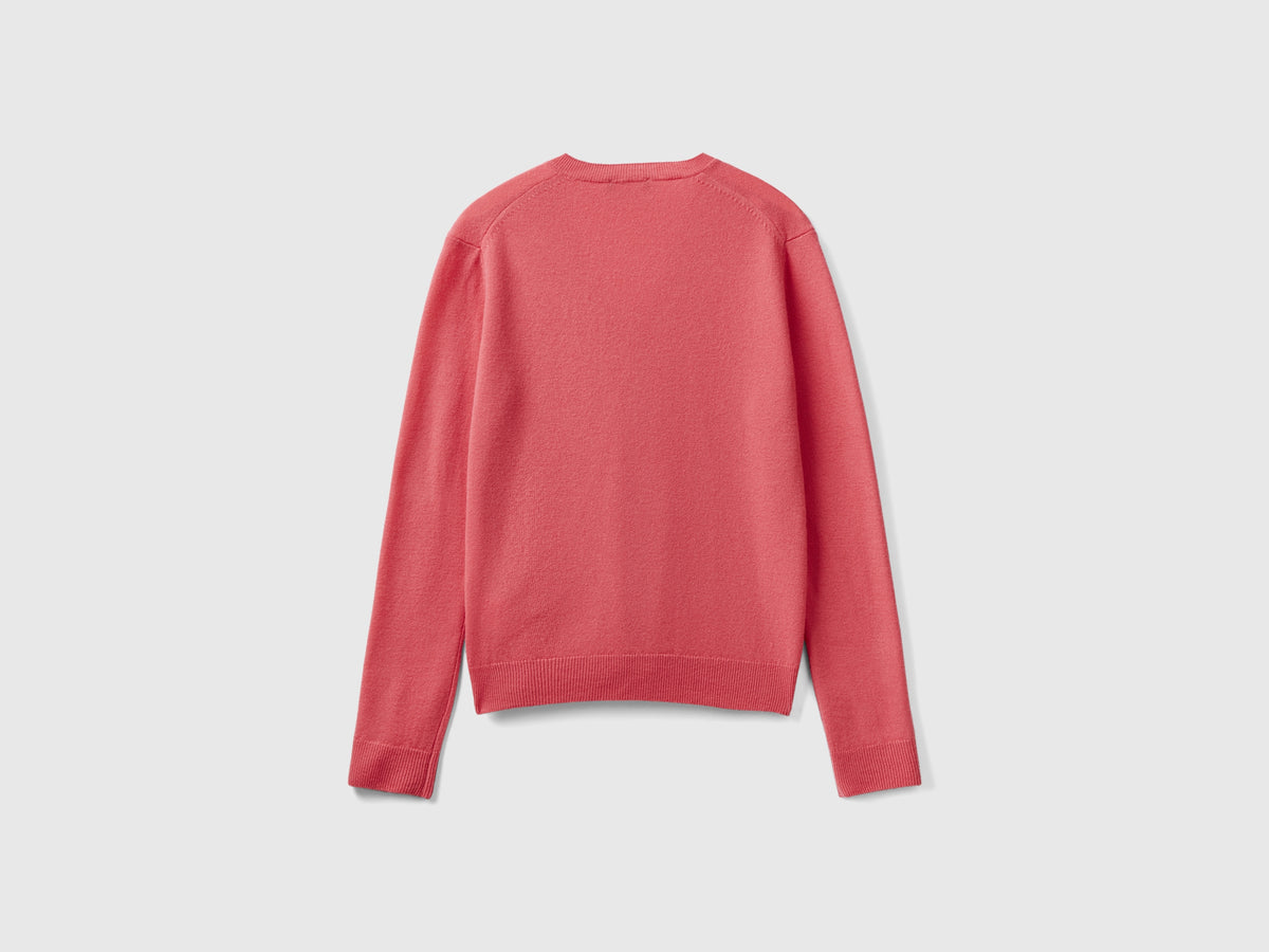 Maglia con scollo a V rosso in pura lana Merino