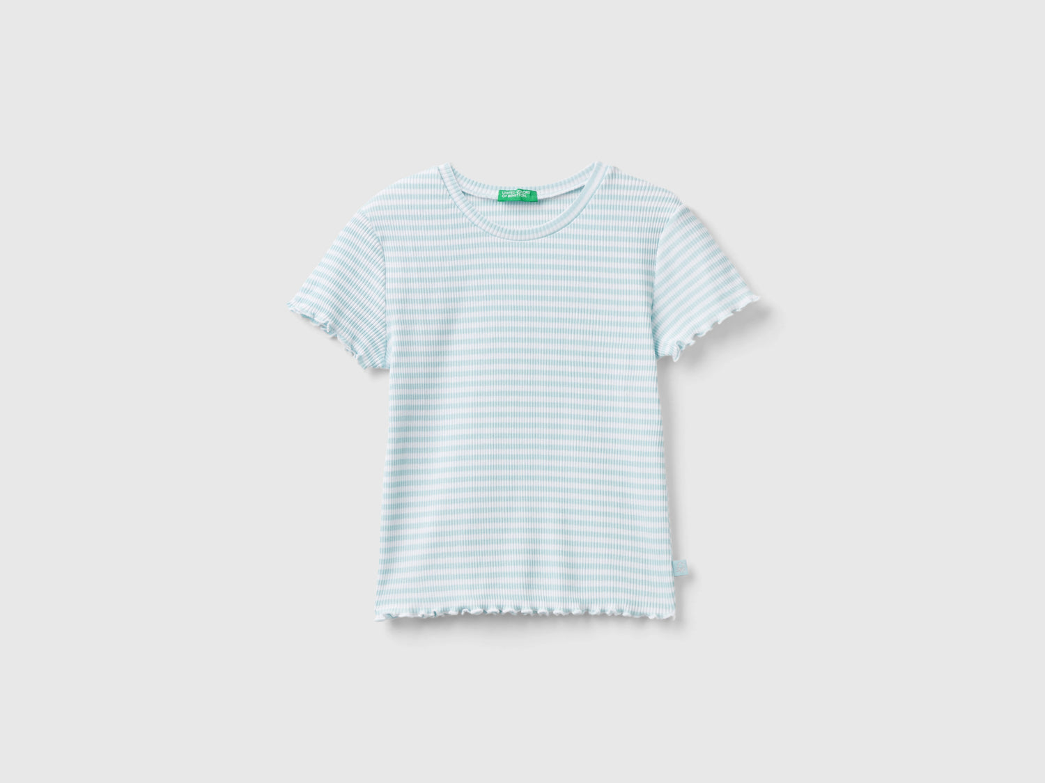 Maglietta a righe in cotone stretch da bambina azzurro | Benetton Outlet